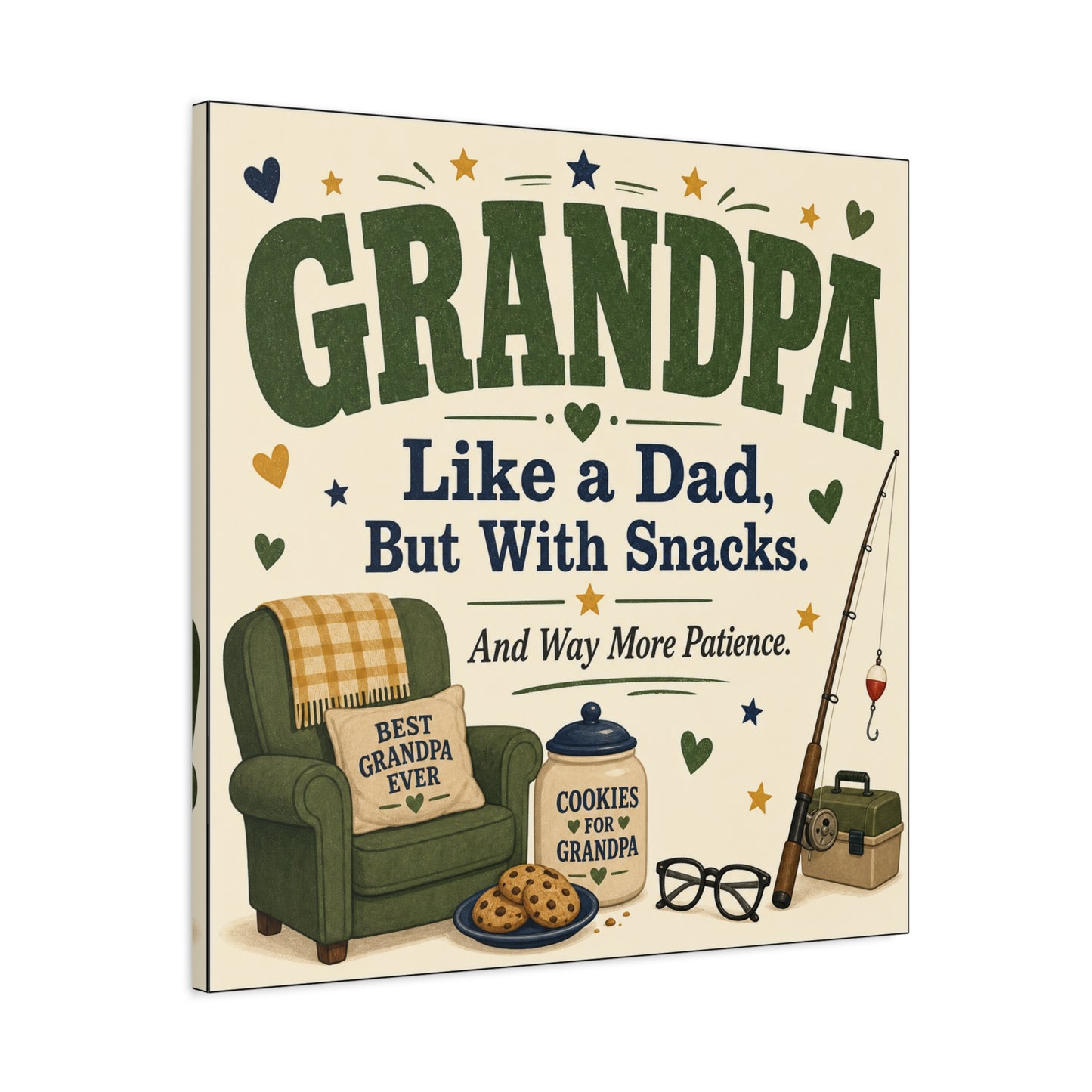 "Grandpa Like A Dad, But With Snacks. And Way More Patience." Canvas Wall Art - Rustic Typography Grandpa Quote Print, Farmhouse Living Room Decor - Office Wall Art - Bedroom Home Decoration