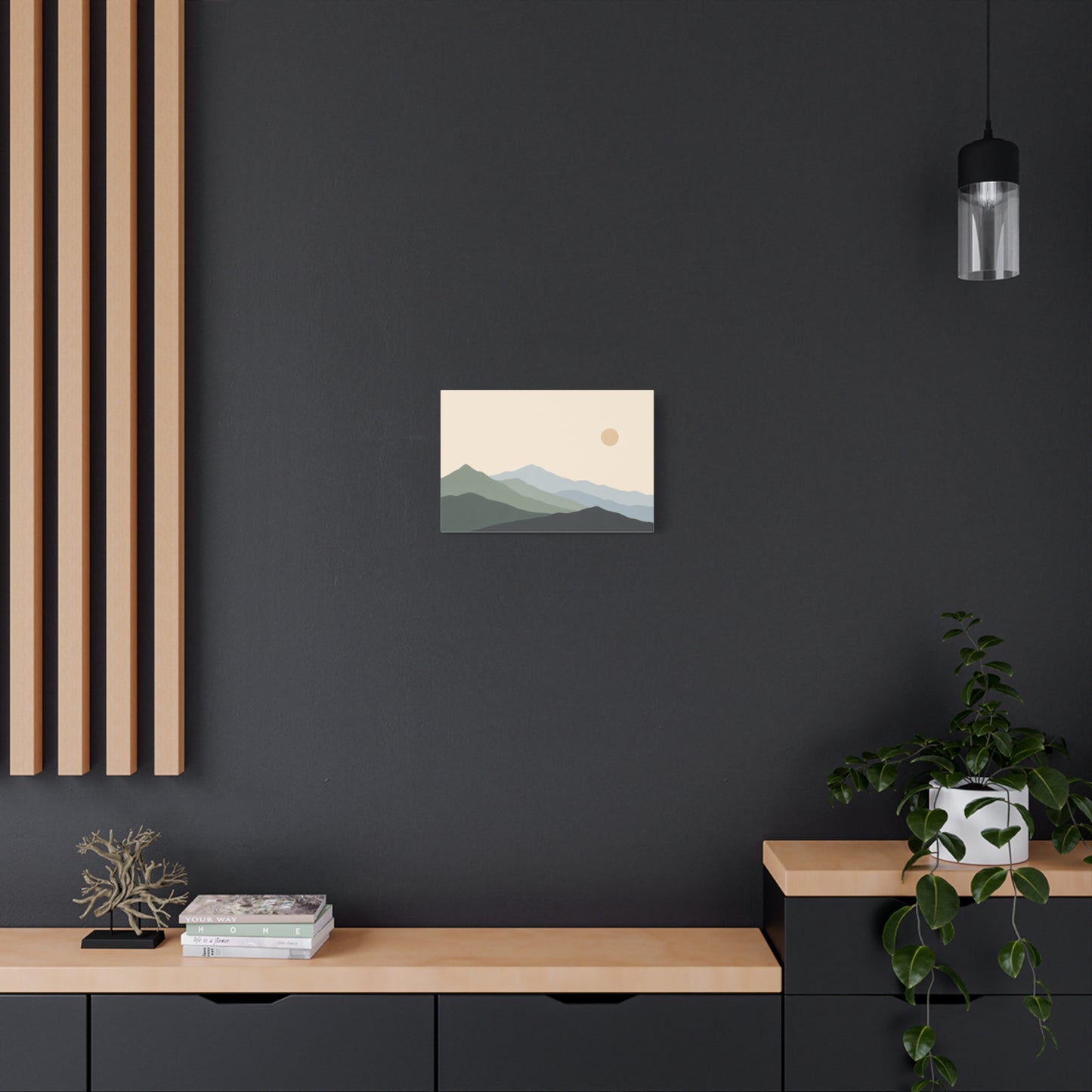 Minimalist Mountain Landscape Canvas Wall Art - Layered Blue Green Hills, Soft Sun - Contemporary Nature Print, Living Room Wall Decor, Bedroom Home Decoration, Office Art - Bedroom Home Decoration
