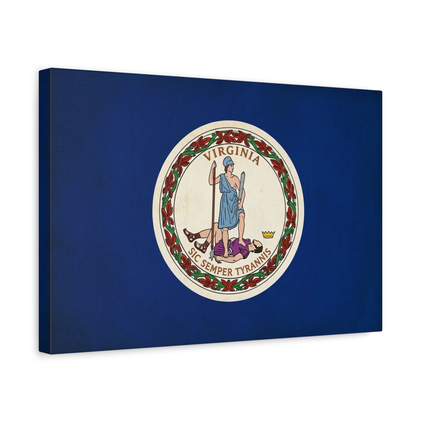 "Virginia" "Sic Semper Tyrannis" State Flag Canvas Wall Art - Vintage Commonwealth Seal Print, Blue Banner Decor, Patriotic Heritage Style, Living Room Wall Decor, Office Accent - Ready to Hang