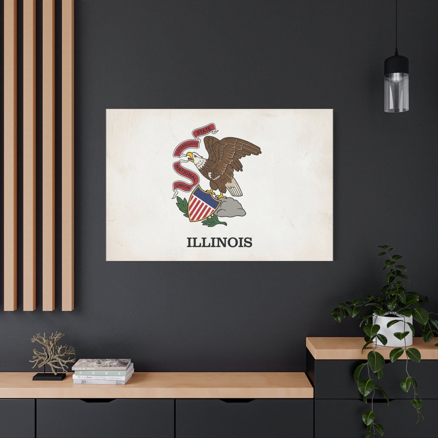 "Illinois" State Flag Canvas Wall Art - Bald Eagle Crest, Vintage State Pride Print - Matte Cotton Art Print - Traditional Americana Style - Living Room Decor, Office Accent - Living Room Wall Decor