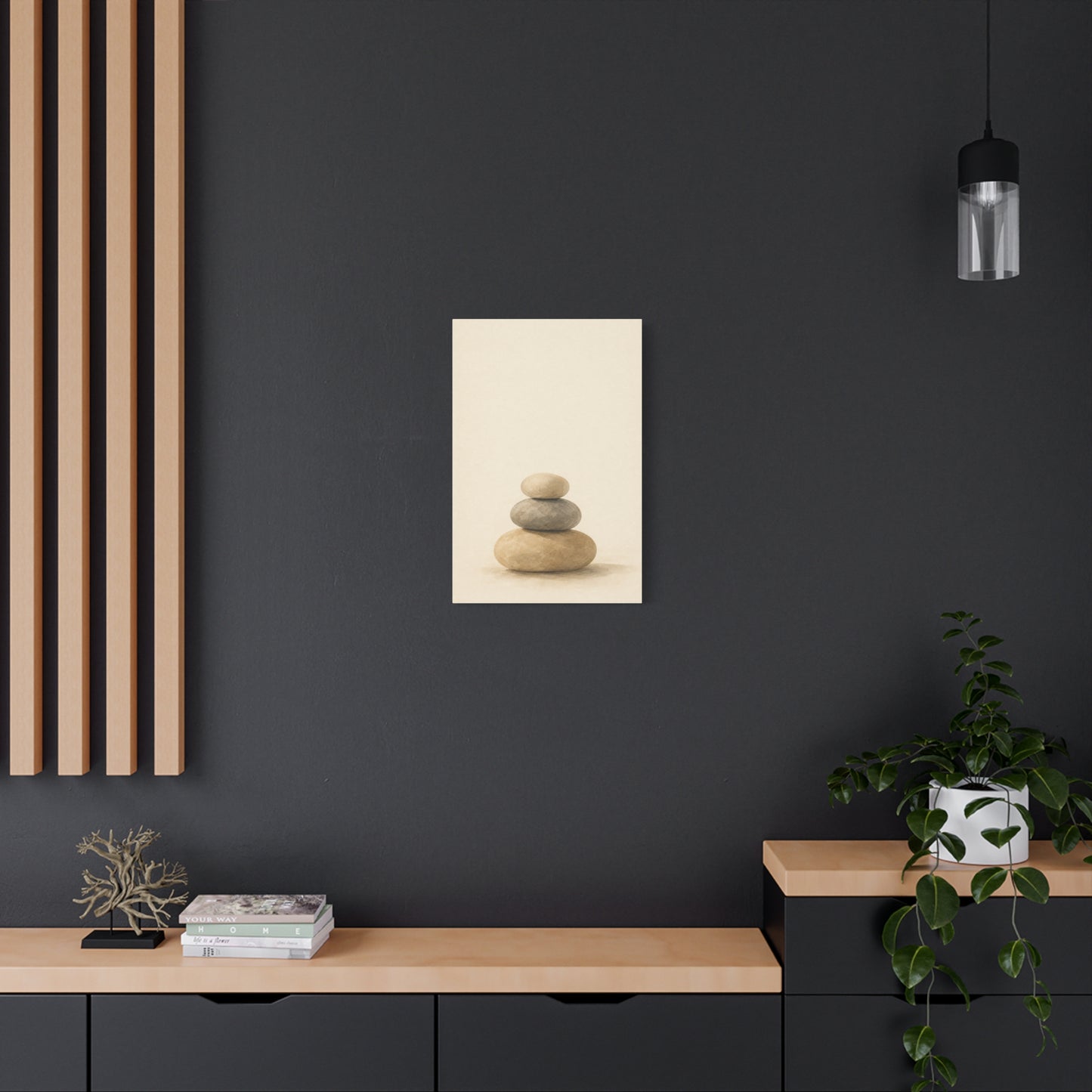 Stacked Zen Stones Canvas Wall Art - Minimalist Neutral Balance Painting, Calming Cotton Canvas Print - Contemporary Spa Style - Bedroom Wall Decor, Meditation Space Accent - Bedroom Home Decoration