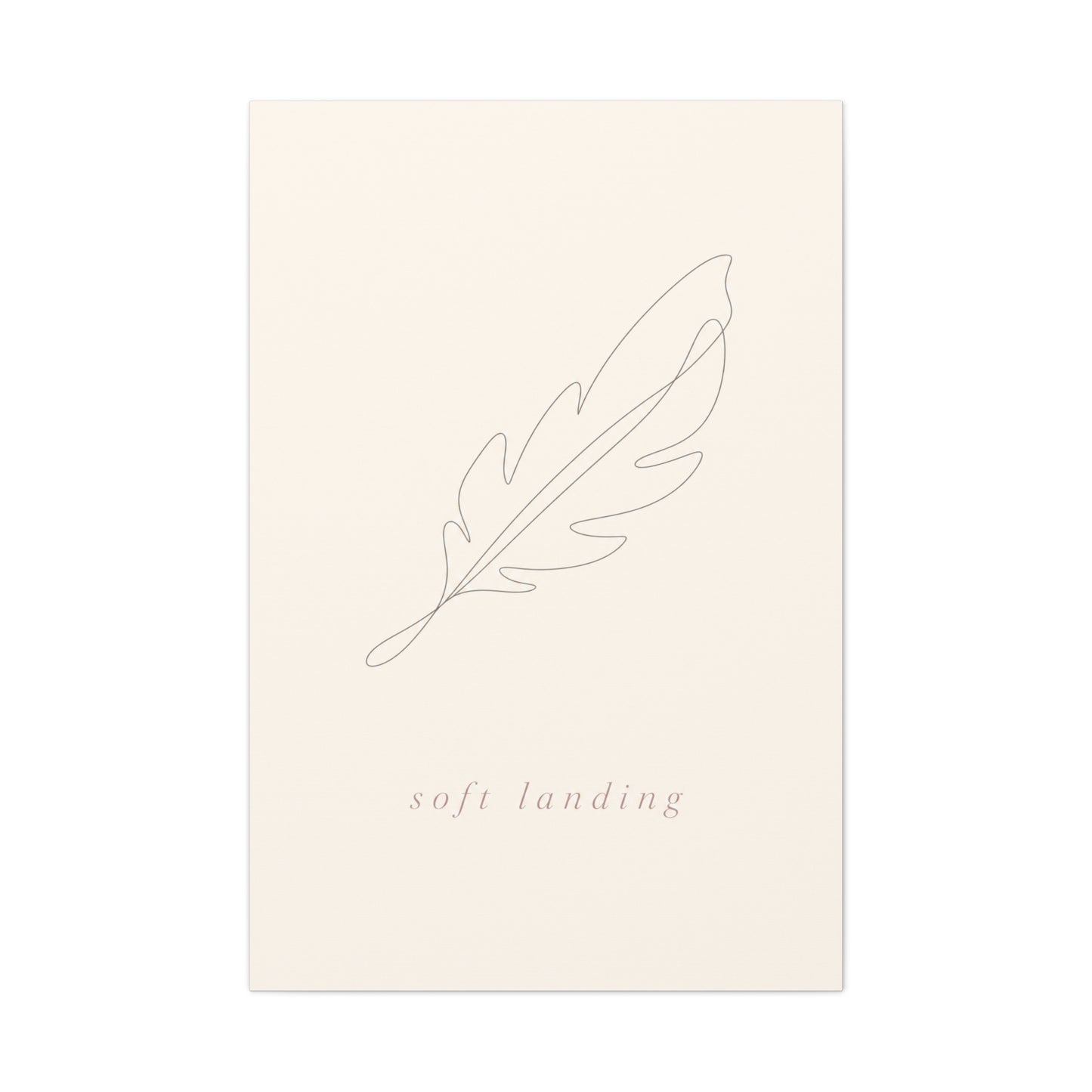 "Soft Landing" Feather Canvas Wall Art - Minimalist Line Drawing, Neutral Beige Cotton Print - Contemporary Bedroom Wall Decor, Nursery Home Decoration, Calming Office Accent - Bedroom Home Decoration