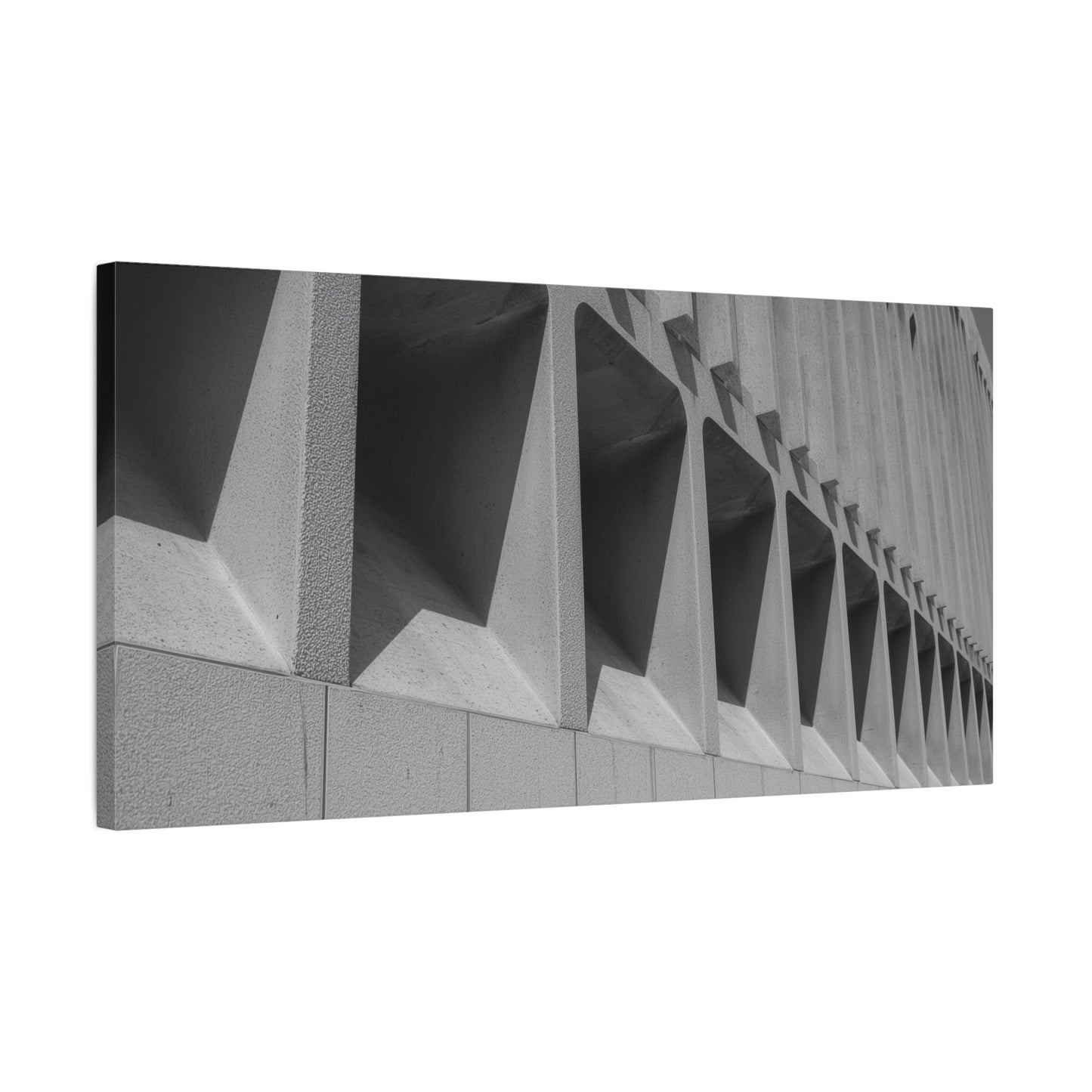 Black And White Modern Architecture Canvas Wall Art - Geometric Building Facade Art Print, Minimalist Urban Concrete Lines - Contemporary Office Wall Art, Living Room Decor - Bedroom Home Decoration