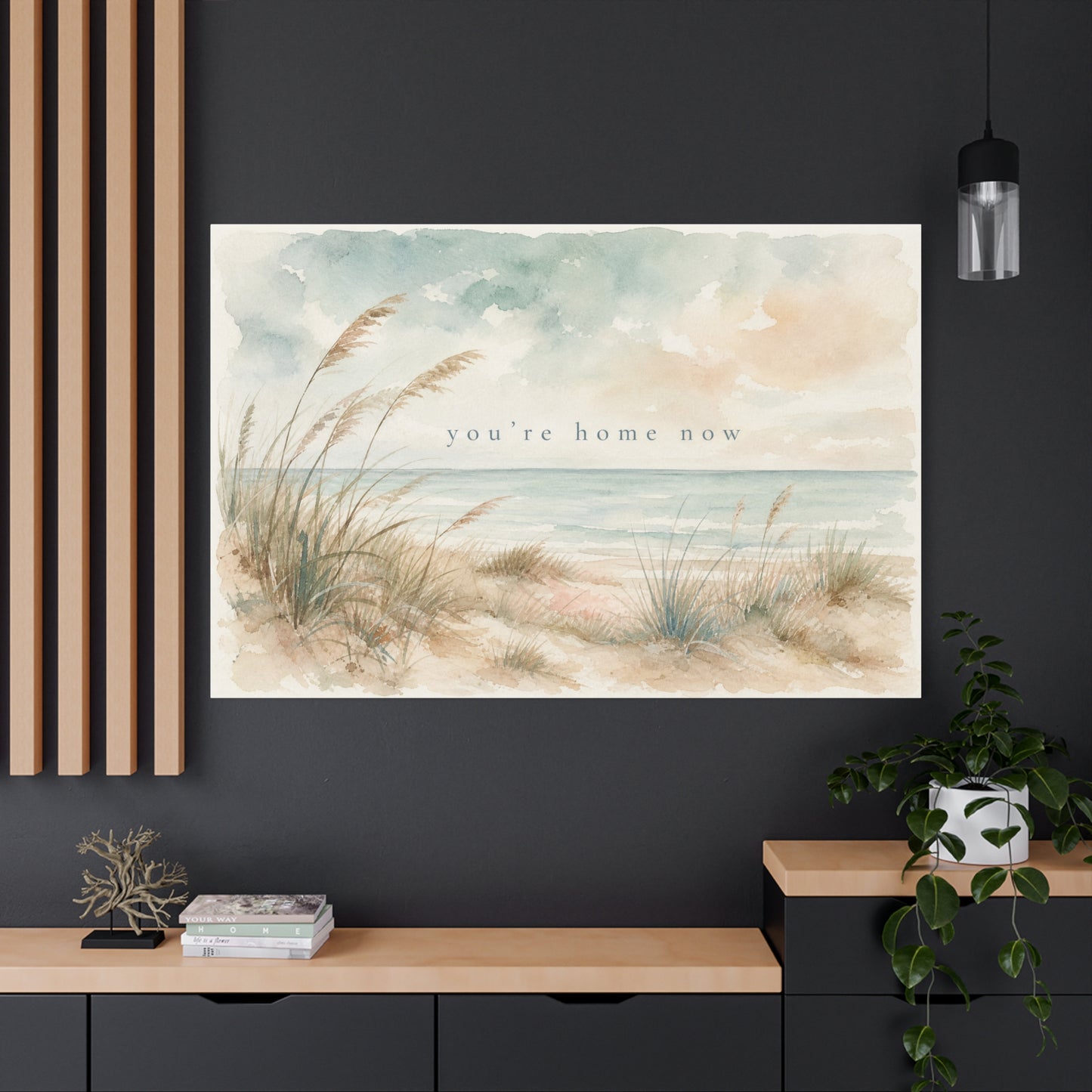 "You'Re Home Now" Coastal Canvas Wall Art - Beach Dune Watercolor Seascape - Soft Blue Beige Shore Scene - Traditional Coastal Style - Living Room Wall Decor, Bedroom Home Decoration - Ready to Hang