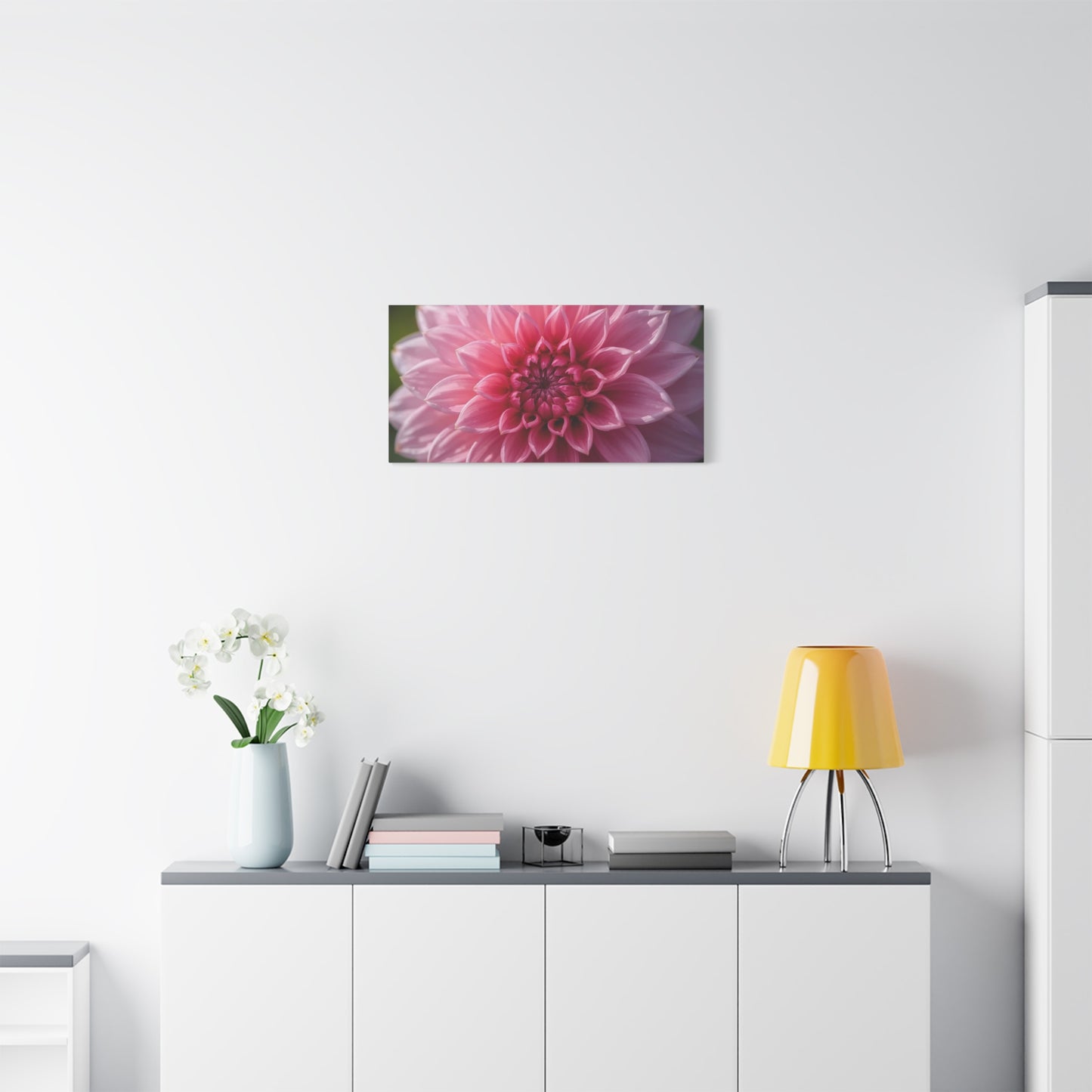 Pink Dahlia Canvas Wall Art - Floral Close Up Bloom, Botanical Wall Decor - Soft Focus Cotton Print - Contemporary Style, Bedroom Home Decoration, Bathroom Accent - Bedroom Home Decoration