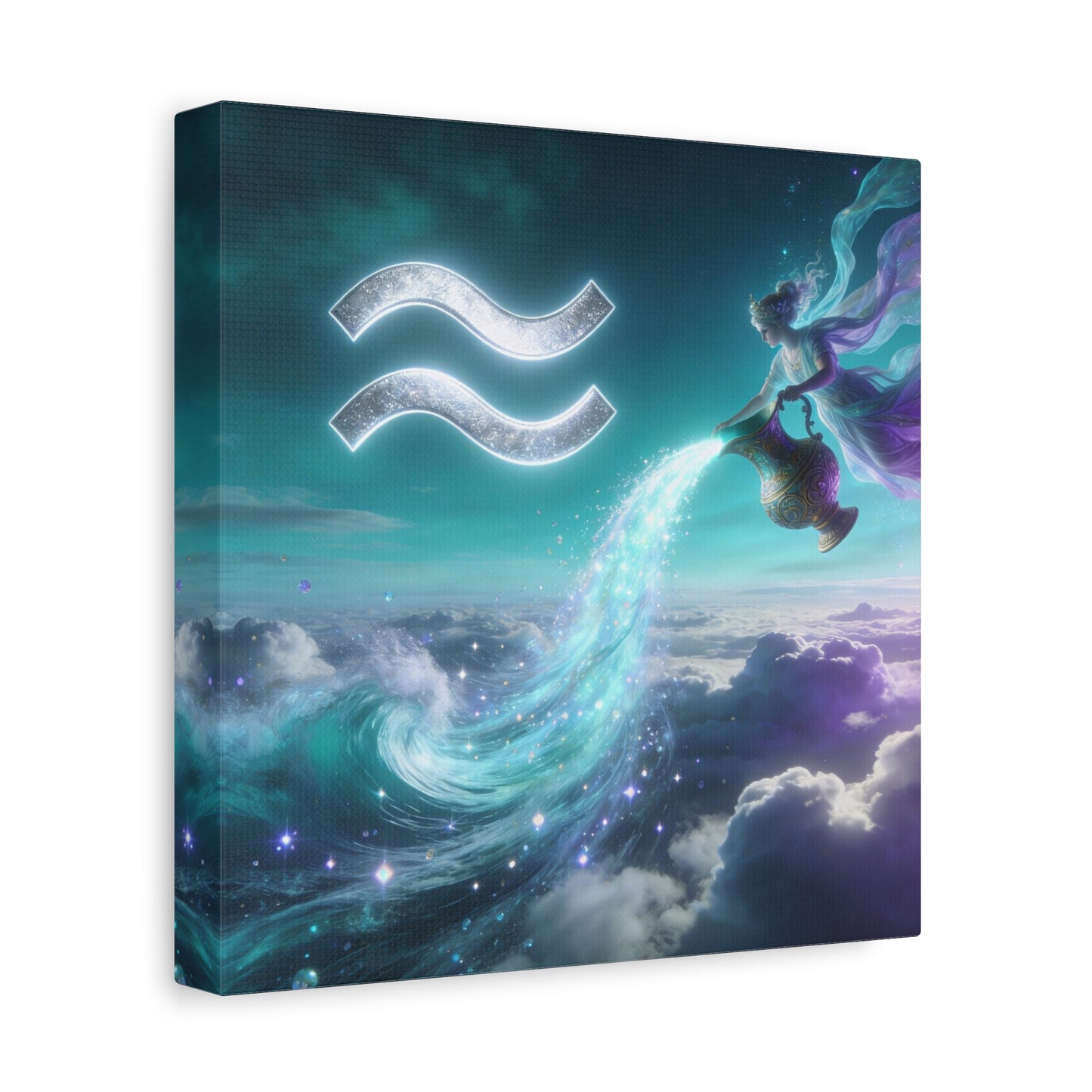 Aquarius Zodiac Canvas Wall Art - Celestial Water Bearer Fantasy Illustration, Matte Canvas Print - Mystical Blue Purple Decor, Bedroom Home Decoration, Office Wall Art - Bedroom Home Decoration