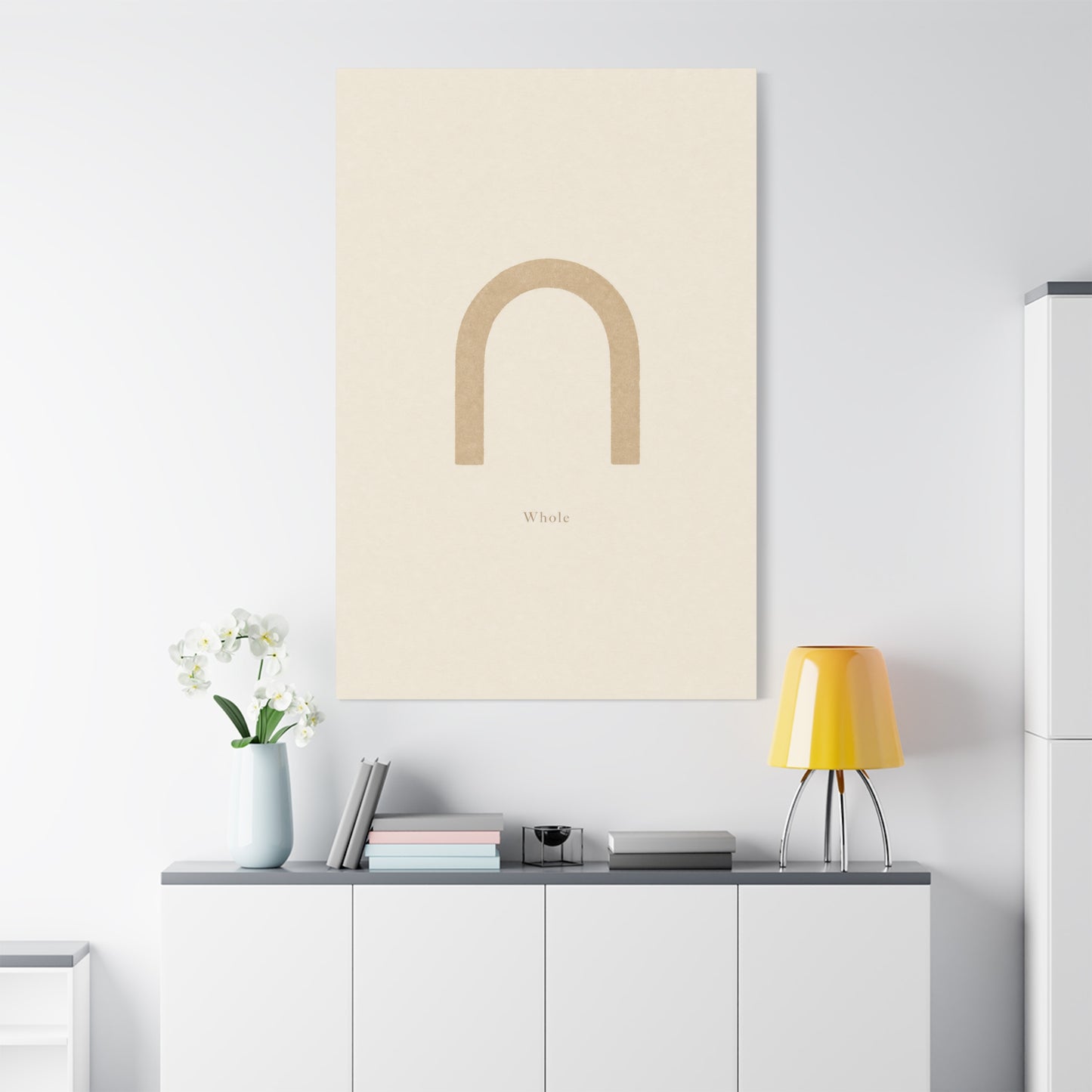 "Whole" Minimalist Arch Canvas Wall Art - Neutral Typography Print, Beige Abstract Line Design - Contemporary Calm Decor - Bedroom Living Room Home Decoration, Meditation Space Accent - Ready to Hang