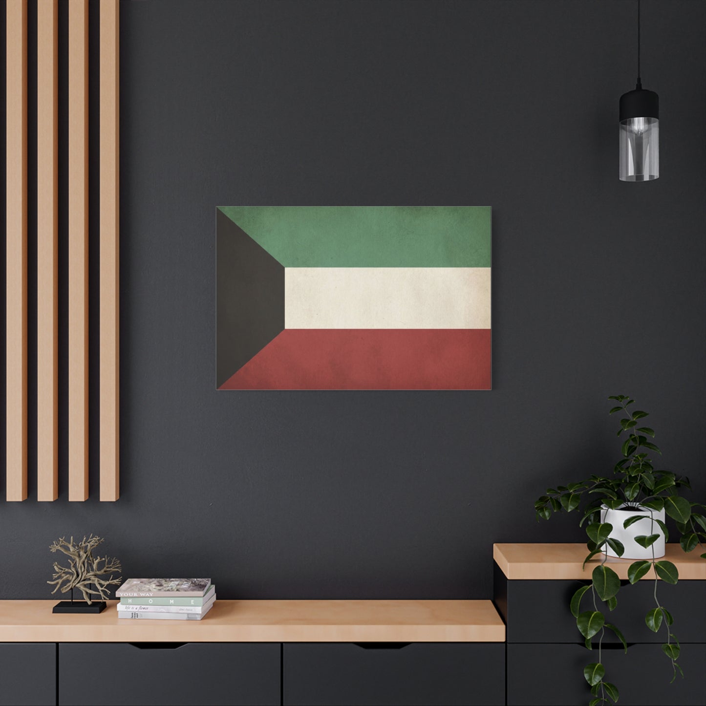 Kuwait Flag Canvas Wall Art - Vintage National Banner Print, Geometric Color Block Design - Matte Canvas Decor - Living Room Wall Decor, Office Art, Dorm Accent Style - Bedroom Home Decoration