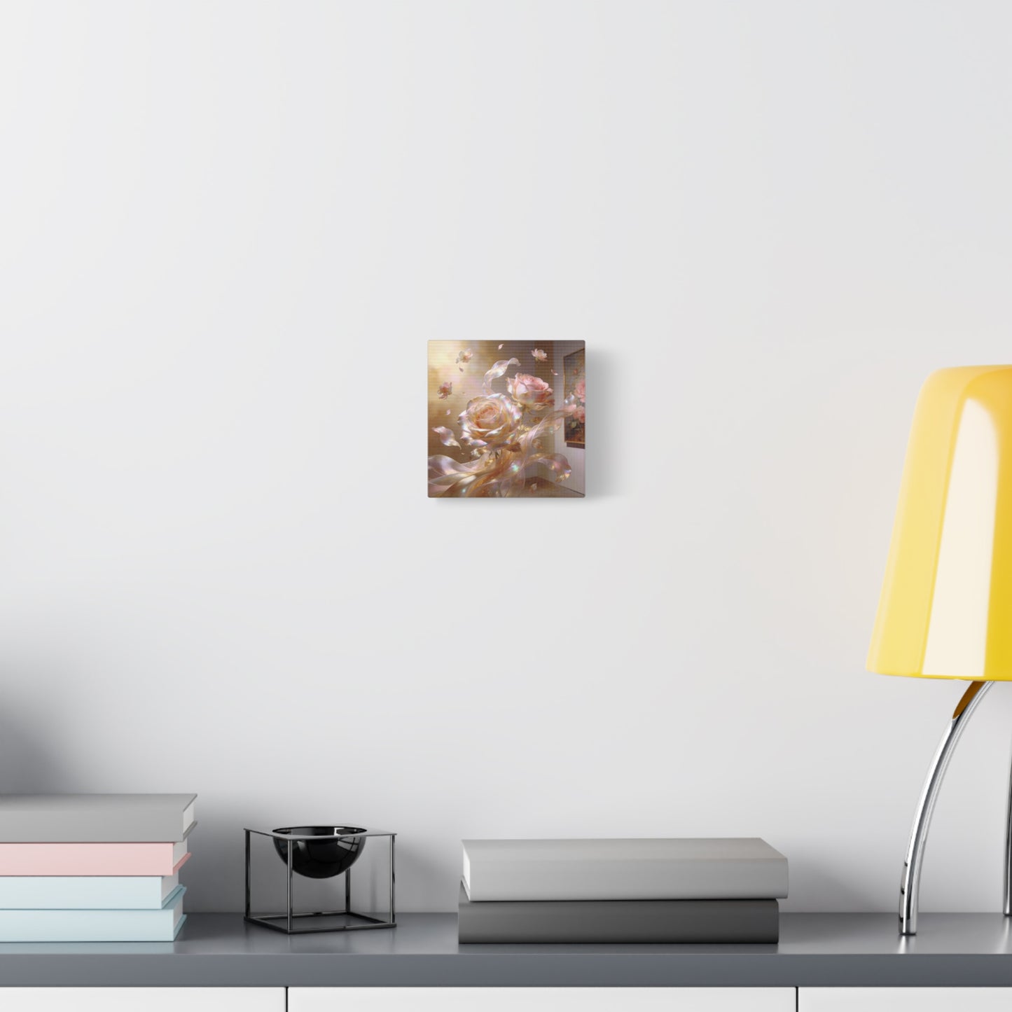 Iridescent Pink Rose Canvas Wall Art - Pearlescent Floral Wall Decor, Dreamy Botanical Home Decoration - Luminous Matte Canvas Print - Romantic Contemporary Style, Bedroom Accent - Ready to Hang