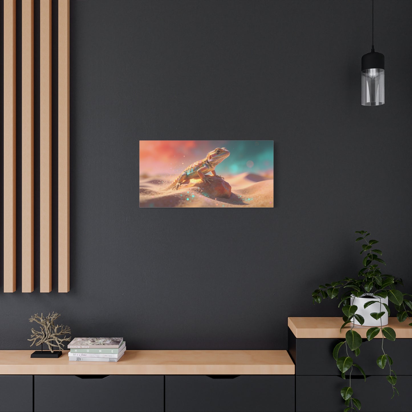 Colorful Desert Lizard Canvas Wall Art - Dreamy Wildlife Illustration, Matte Finish Canvas Print - Contemporary Fantasy Style - Living Room Wall Decor, Bedroom Home Decoration - Modern Farmhouse Style