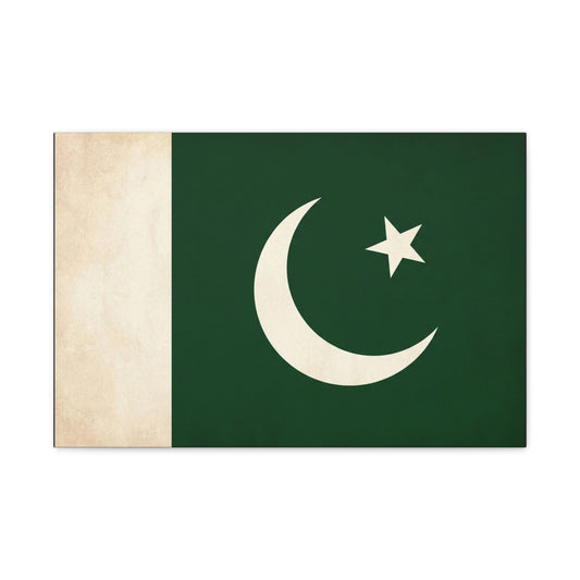 Pakistan Flag Canvas Wall Art - Crescent Moon Star Green White National Decor - Vintage Style Matte Print - Living Room Wall Decor, Bedroom Home Decoration - Bedroom Home Decoration - Ready to Hang