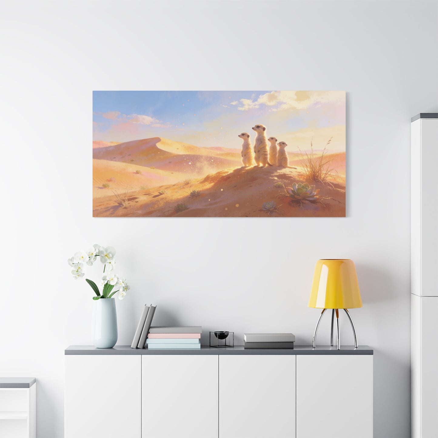 Meerkat Desert Canvas Wall Art - Golden Dune Wildlife Illustration, Matte Canvas Print - Contemporary Nature Style - Living Room Wall Decor, Bedroom Home Decoration - Bedroom Home Decoration