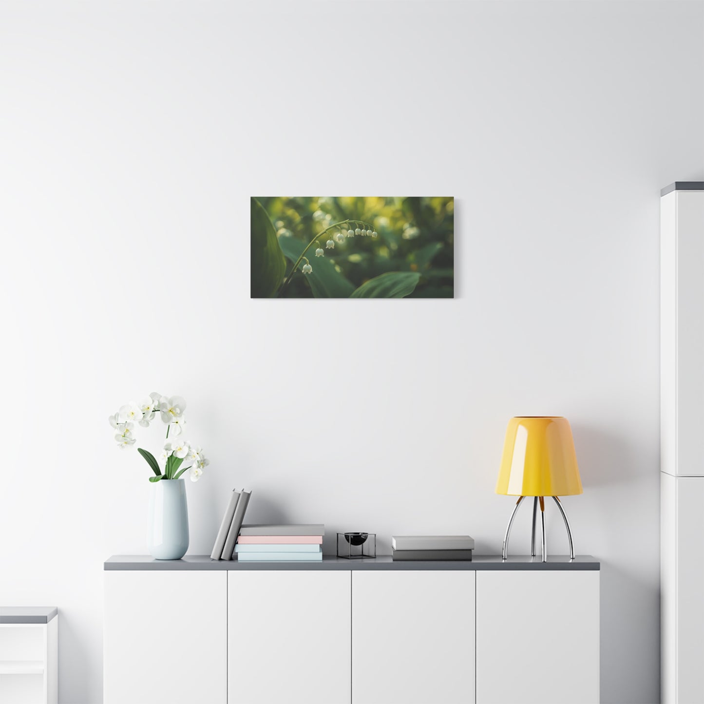 Lily Of The Valley Canvas Wall Art - Botanical Floral Close Up, Soft Green Bokeh - Matte Cotton Art Print, Traditional Style - Bedroom Decoration, Bathroom Accent, Spa Wall Decor - Ready to Hang