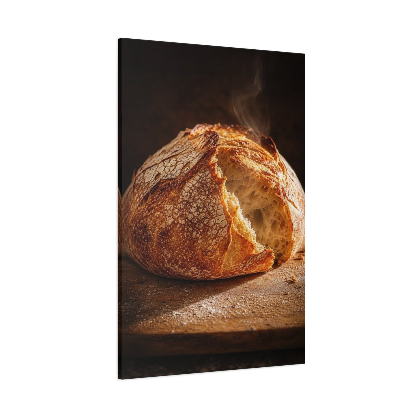 Rustic Bread Canvas Wall Art - Crusty Artisan Loaf Food Art Print, Warm Kitchen Wall Decor, Moody Still Life, Cotton Canvas, Dining Room Accent, Farmhouse Interior Style - Ready to Hang