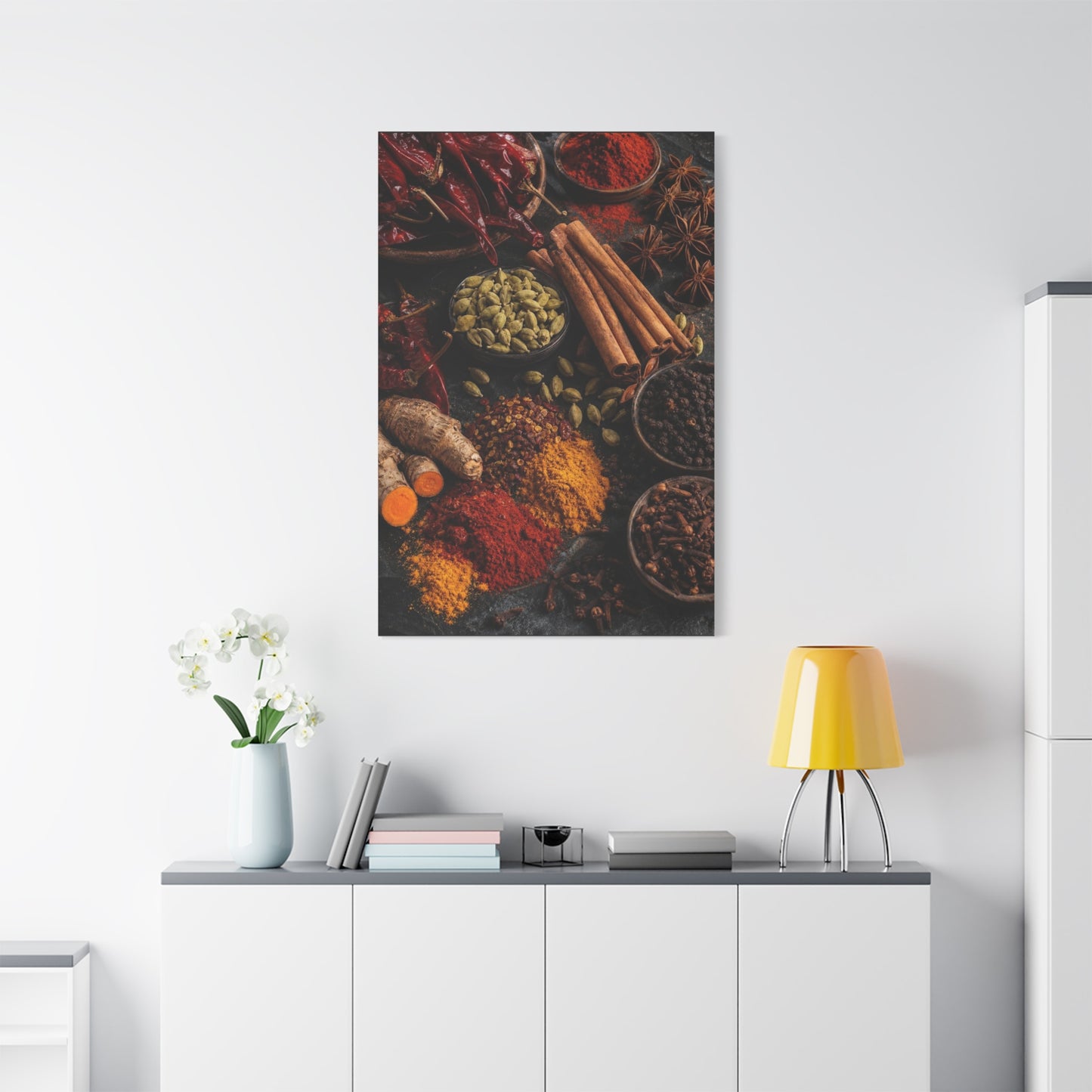 Spice Still Life Canvas Wall Art - Dried Chili Peppers, Cinnamon, Turmeric, Star Anise - Rustic Food Art Print - Kitchen Wall Decor, Dining Room Accent, Vintage Style - Bedroom Home Decoration