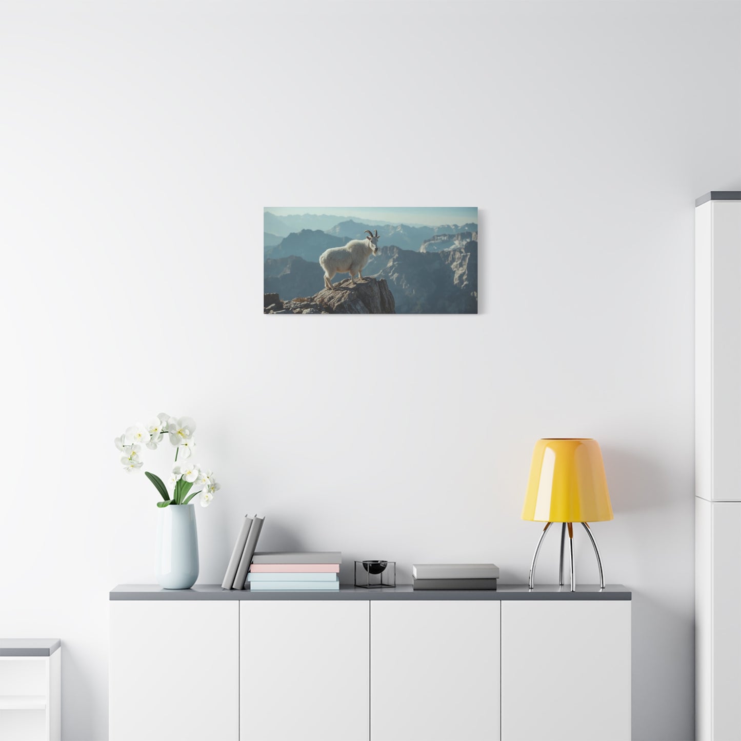 Mountain Goat Canvas Wall Art - Alpine Wildlife Landscape Print, Serene Matte Canvas, Contemporary Nature Style - Living Room Wall Decor, Bedroom Home Decoration, Office Art - Bedroom Home Decoration
