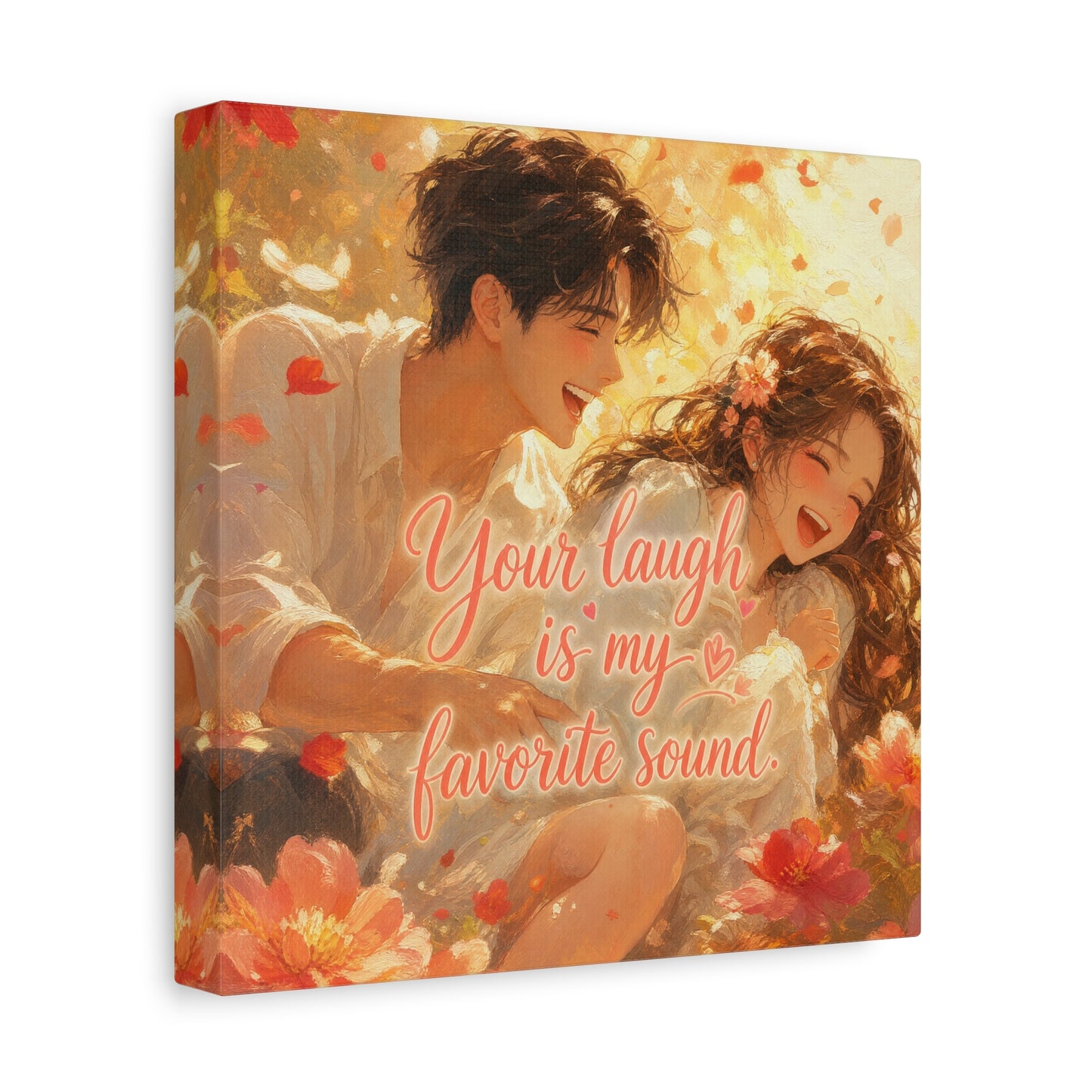 "Your Laugh Is My Favorite Sound" Romantic Couple Canvas Wall Art - Floral Love Quote Print - Warm Golden Painterly Style - Bedroom Wall Decor, Living Room Home Decoration - Bedroom Home Decoration