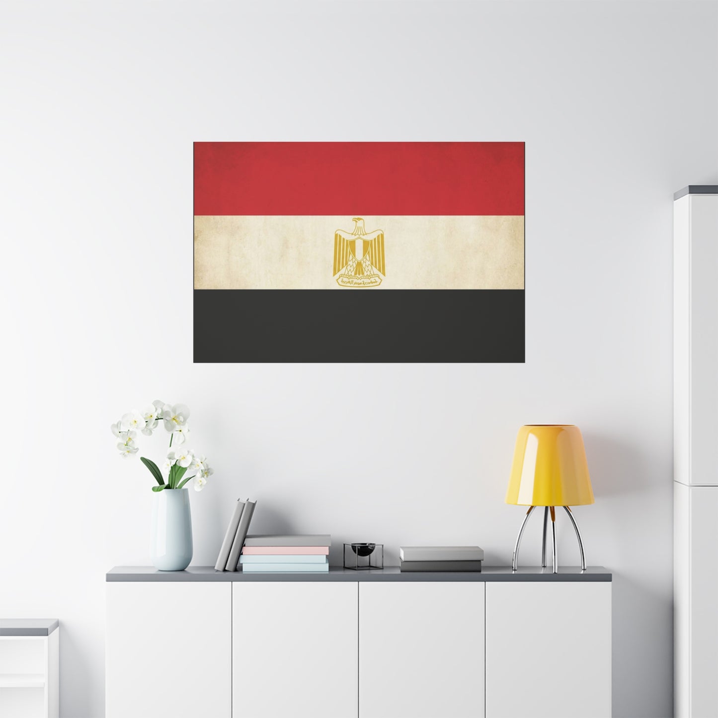 Egypt Flag Canvas Wall Art - Vintage Egyptian Eagle Emblem Print, Patriotic Red White Black Banner - Traditional National Decor - Living Room Home Decoration - Living Room Wall Decor - Ready to Hang