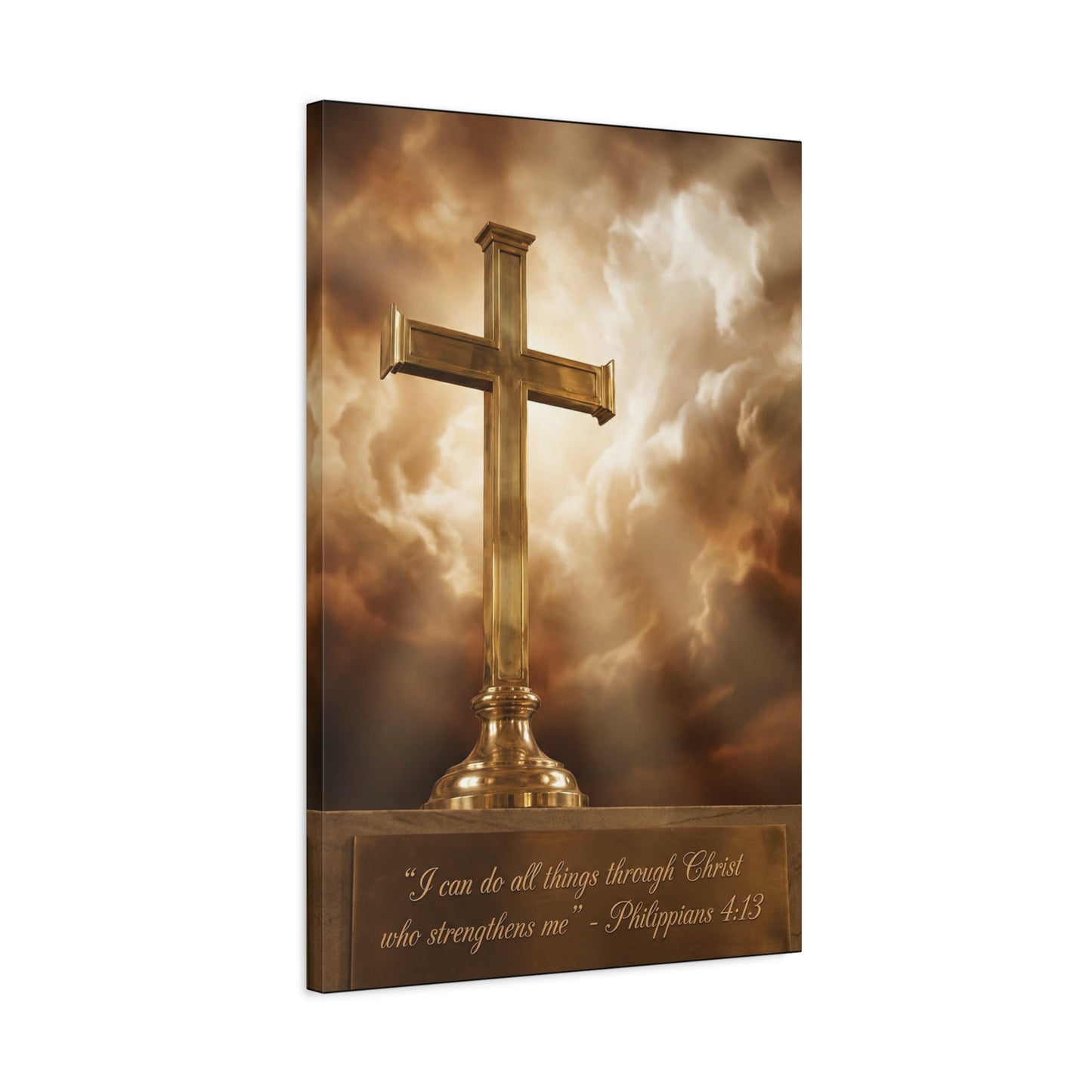 "I Can Do All Things Through Christ Who Strengthens Me" Christian Canvas Wall Art - Gold Cross, Philippians 4:13 Scripture Print - Traditional Faith Decor, Bedroom Living Room - Living Room Wall Decor