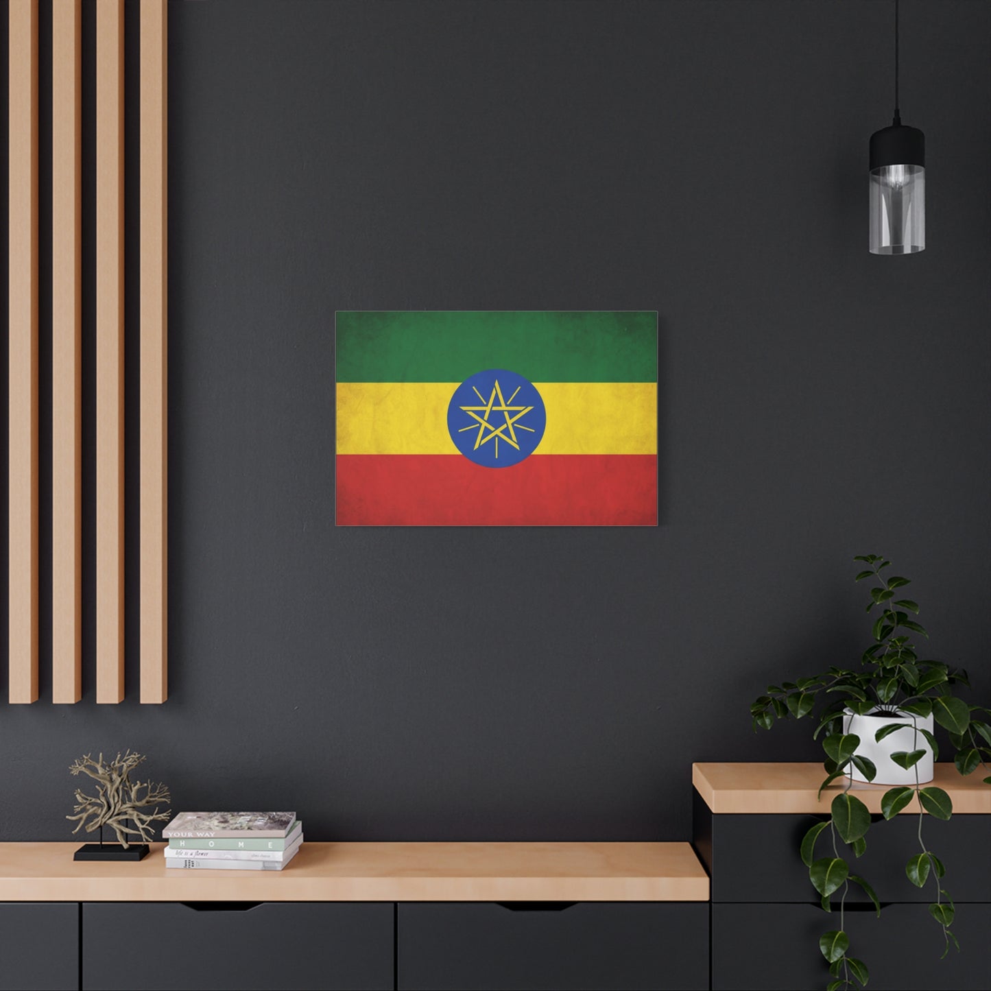 Ethiopian Flag Canvas Wall Art - Ethiopia Pride Decor, Vintage National Banner Print - Matte Cotton Artwork - Cultural Heritage Style For Living Room, Office, Dorm Display - Living Room Wall Decor
