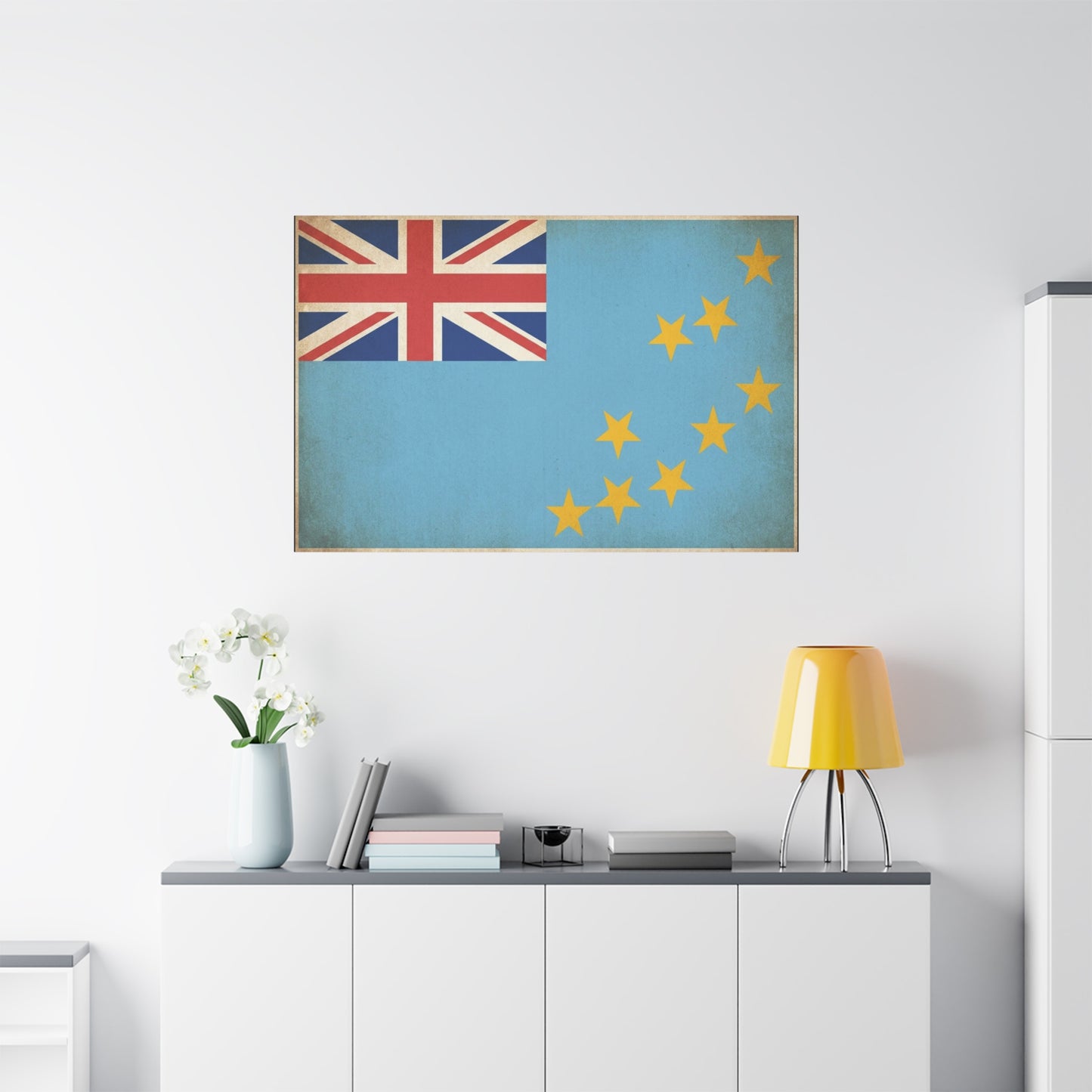 Tuvalu Flag Canvas Wall Art - Vintage National Flag Print, Blue Red Gold Patriotic Decor - Distressed Country Pride Style - Living Room Home Decoration - Living Room Wall Decor - Cozy Reading Nook Art