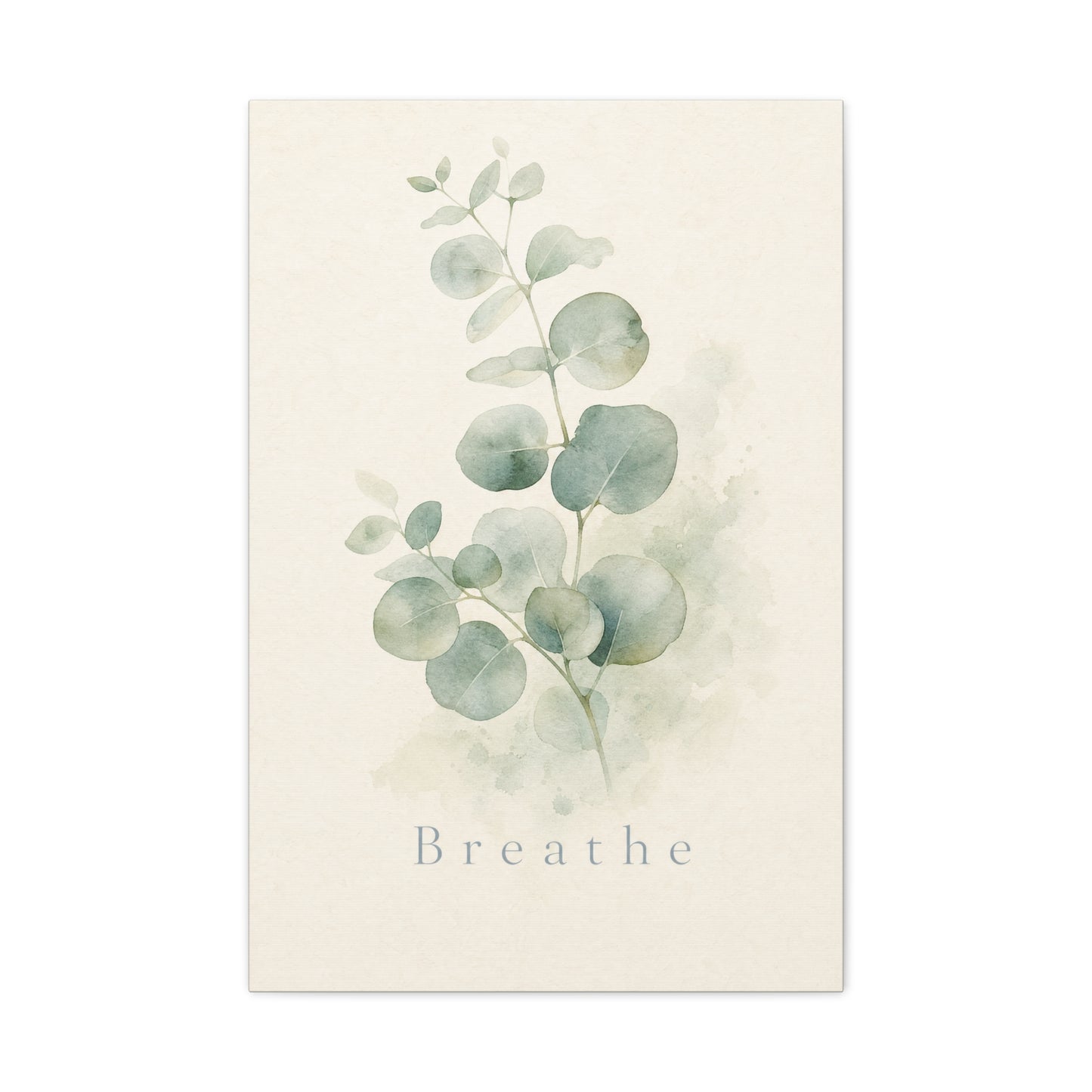 "Breathe" Eucalyptus Canvas Wall Art - Minimalist Botanical Sage Green Wall Decor - Watercolor Leaf Home Decoration - Bedroom Bathroom Spa Style - Calm Nature Print For Living Room - Ready to Hang