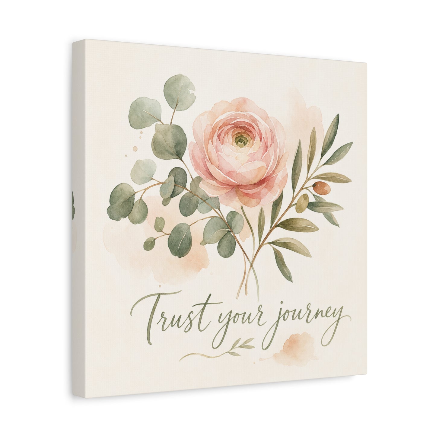 "Trust Your Journey" Floral Canvas Wall Art - Blush Rose, Eucalyptus Botanical Watercolor - Inspirational Home Decor - Bedroom Wall Hanging, Modern Farmhouse Style, Office Accent - Ready to Hang