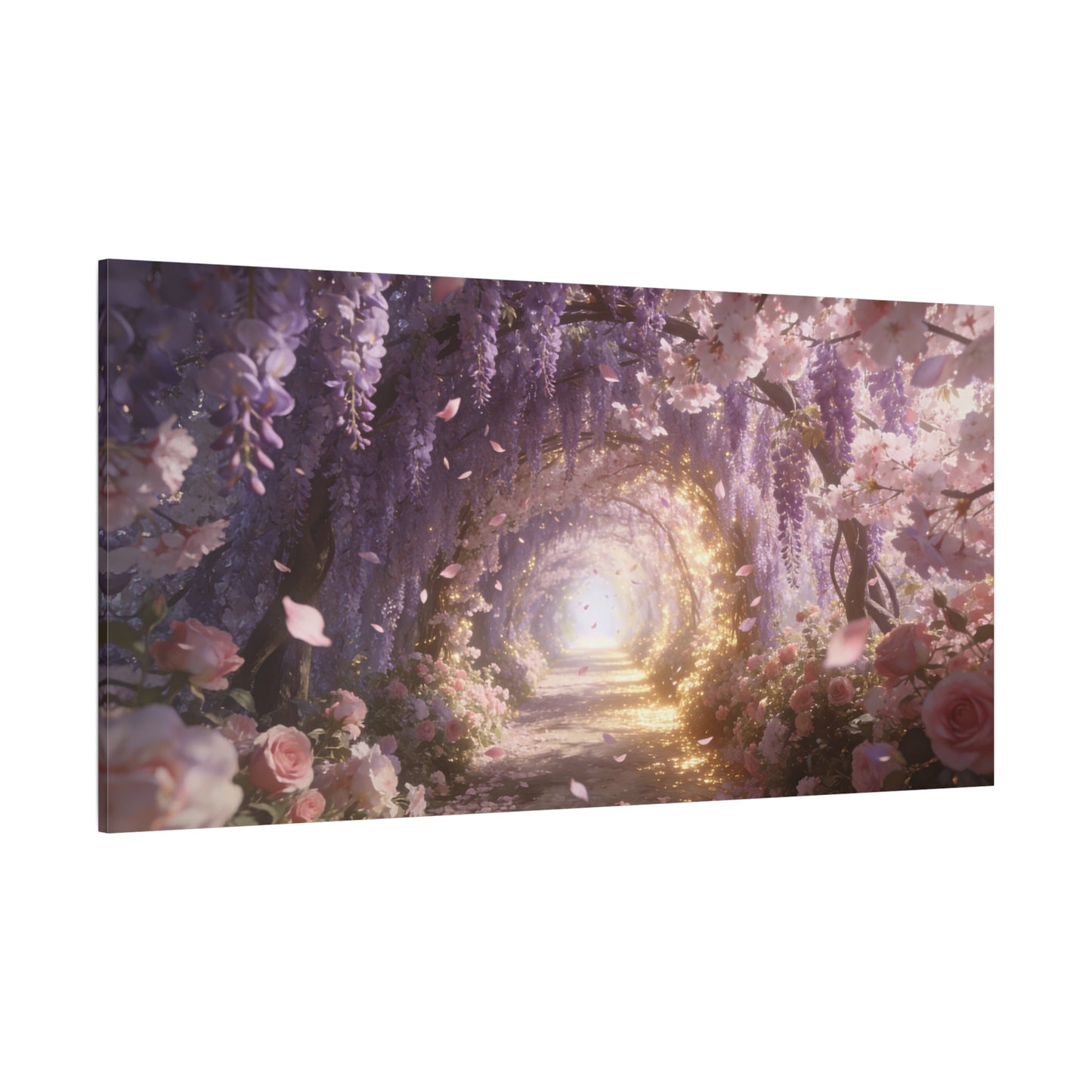 Wisteria Blossom Tunnel Canvas Wall Art - Cherry Blossom Garden Path, Ethereal Floral Wall Decor - Dreamy Matte Canvas Print - Romantic Bedroom Home Decoration, Living Room Accent - Ready to Hang