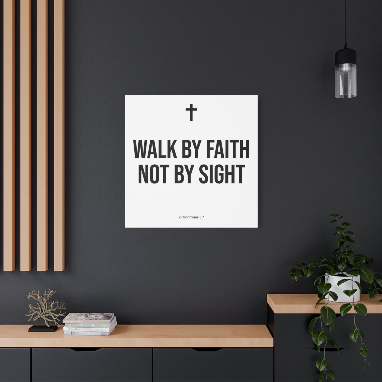 "Walk By Faith Not By Sight" Christian Canvas Wall Art - 2 Corinthians 5:7 Cross Scripture Print - Black And White Minimalist Typography Decor - Living Room Bedroom Office Home Decoration