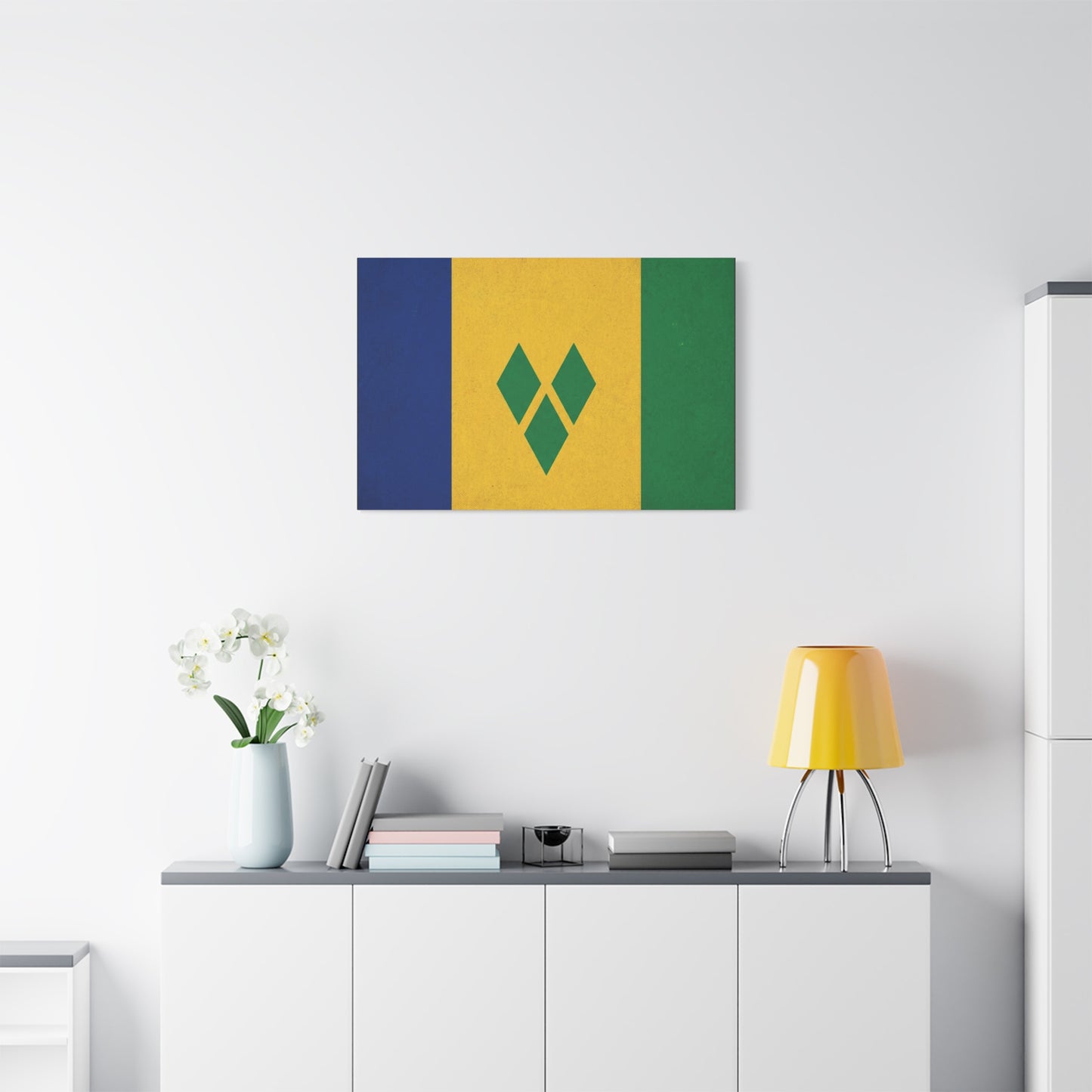 Saint Vincent Flag Canvas Wall Art - Blue Yellow Green Caribbean Flag Print - Vintage Textured Island Pride Decor - Living Room Wall Decor, Bedroom Home Decoration - Bedroom Home Decoration