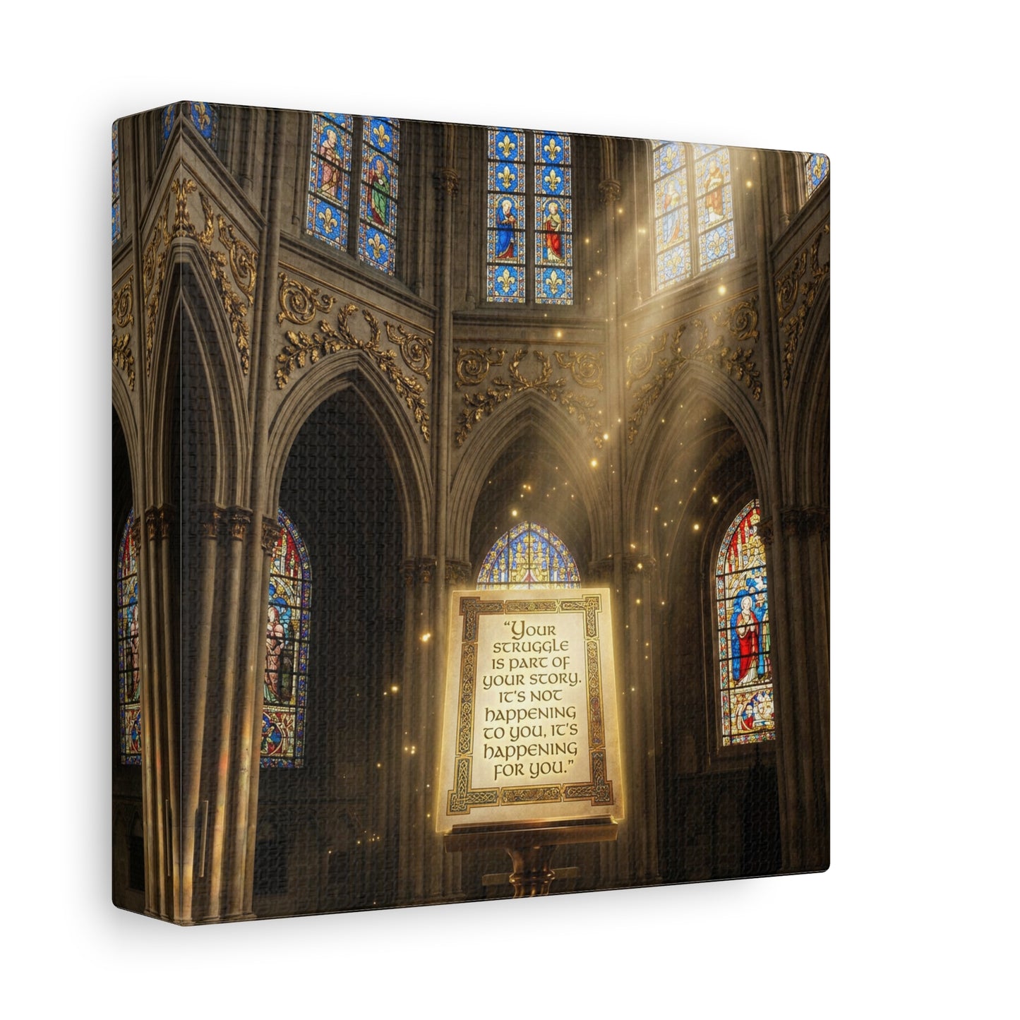 "Your Struggle Is Part Of Your Story" Canvas Wall Art - Gothic Cathedral Stained Glass Inspirational Quote Print - Matte Cotton Decor - Living Room Bedroom Office Christian Home Decoration