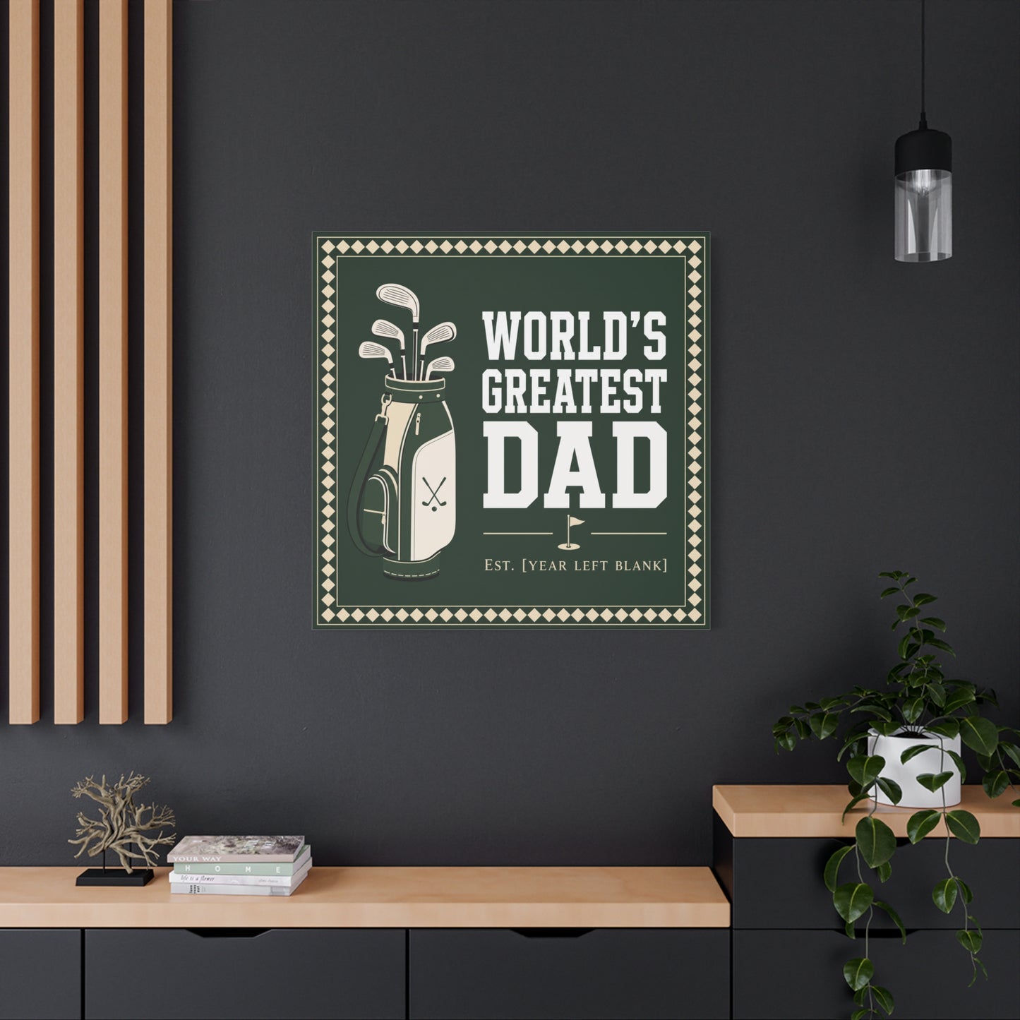 "World's Greatest Dad" Golf Canvas Wall Art - Personalized Father Quote Print, Green Vintage Sports Decor - Typography Illustration - Office Wall Decor - Ready to Hang - Bedroom Home Decoration