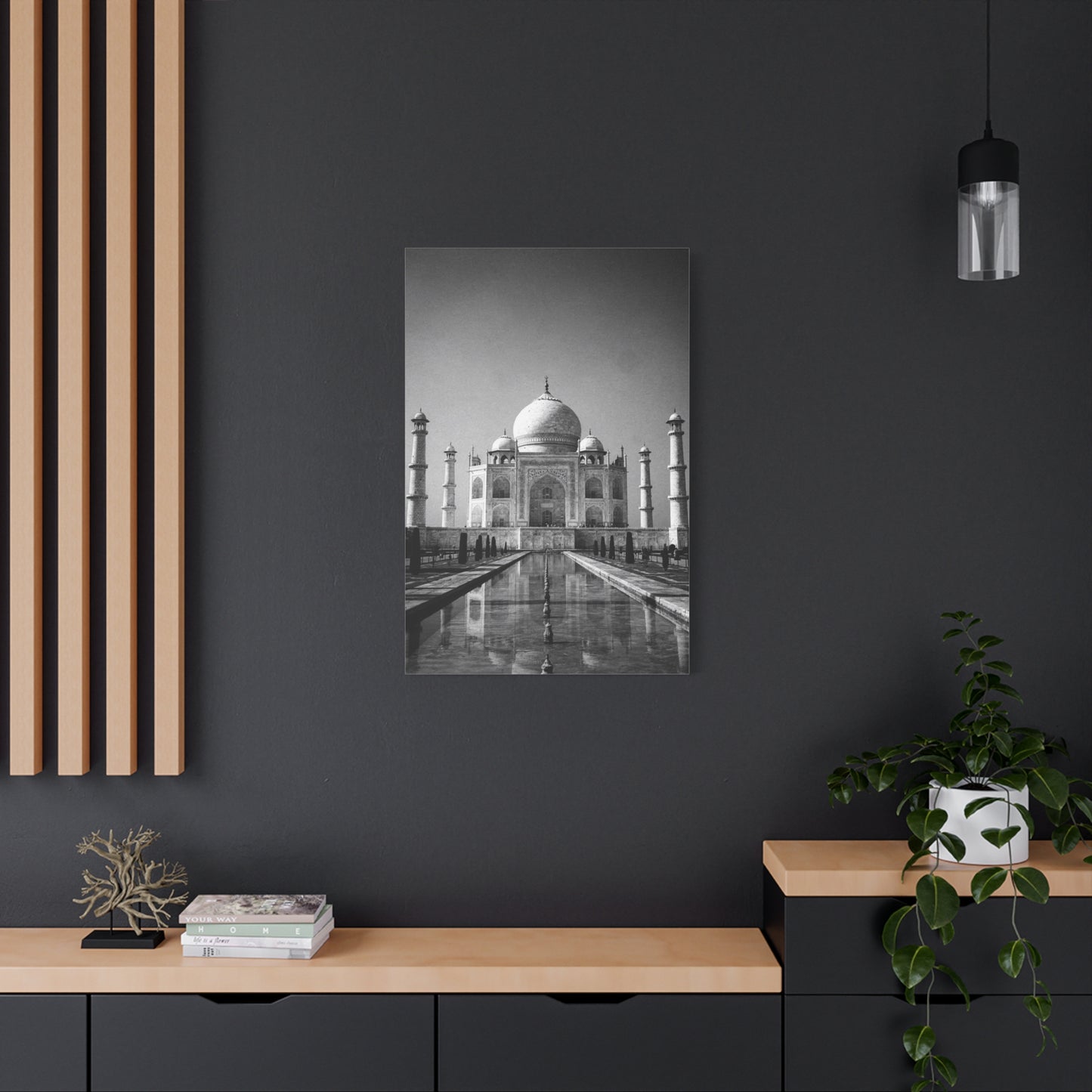 Taj Mahal Canvas Wall Art - Black And White Architectural Art Print - Monochrome Travel Landmark Decor - Contemporary Style - Living Room Wall Decor, Office Art - Bedroom Home Decoration