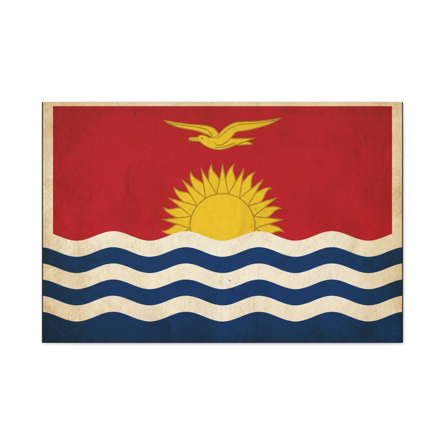Kiribati Flag Canvas Wall Art - Vintage Island Nation Sun Bird Waves Print - Patriotic Red Gold Blue Coastal Style - Living Room Wall Decor, Office Art, Dorm Decoration - Bedroom Home Decoration