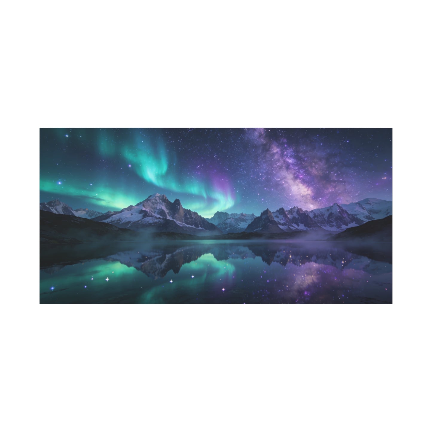 Aurora Borealis Mountain Lake Canvas Wall Art - Starry Night Sky Landscape Print, Milky Way Reflection, Contemporary Nature Decor - Living Room Wall Decor, Bedroom Home Decoration - Ready to Hang