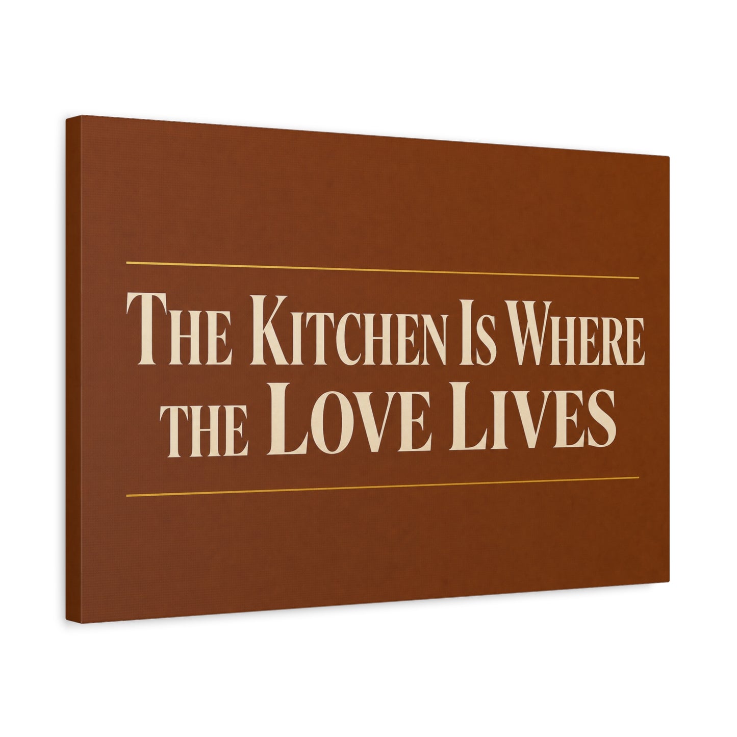 "The Kitchen Is Where The Love Lives" Canvas Wall Art - Typography Kitchen Decor, Brown Minimalist Quote Print, Farmhouse Dining Room Decoration - Living Room Wall Decor - Bedroom Home Decoration