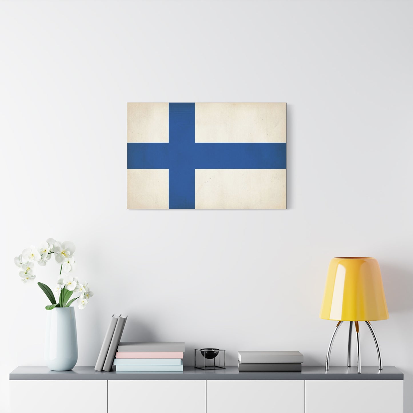 Finland Flag Canvas Wall Art - Blue Nordic Cross Finnish Country Print - Vintage Minimalist Patriotic Decor - Living Room Wall Decor, Bedroom Home Decoration, Office Art - Bedroom Home Decoration
