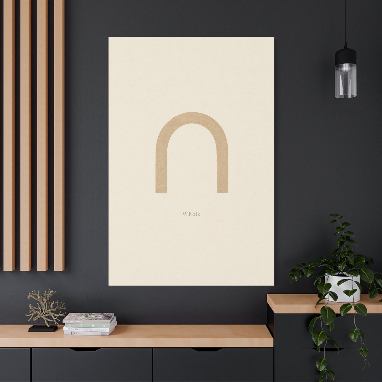 "Whole" Minimalist Arch Canvas Wall Art - Neutral Typography Print, Beige Abstract Line Design - Contemporary Calm Decor - Bedroom Living Room Home Decoration, Meditation Space Accent - Ready to Hang