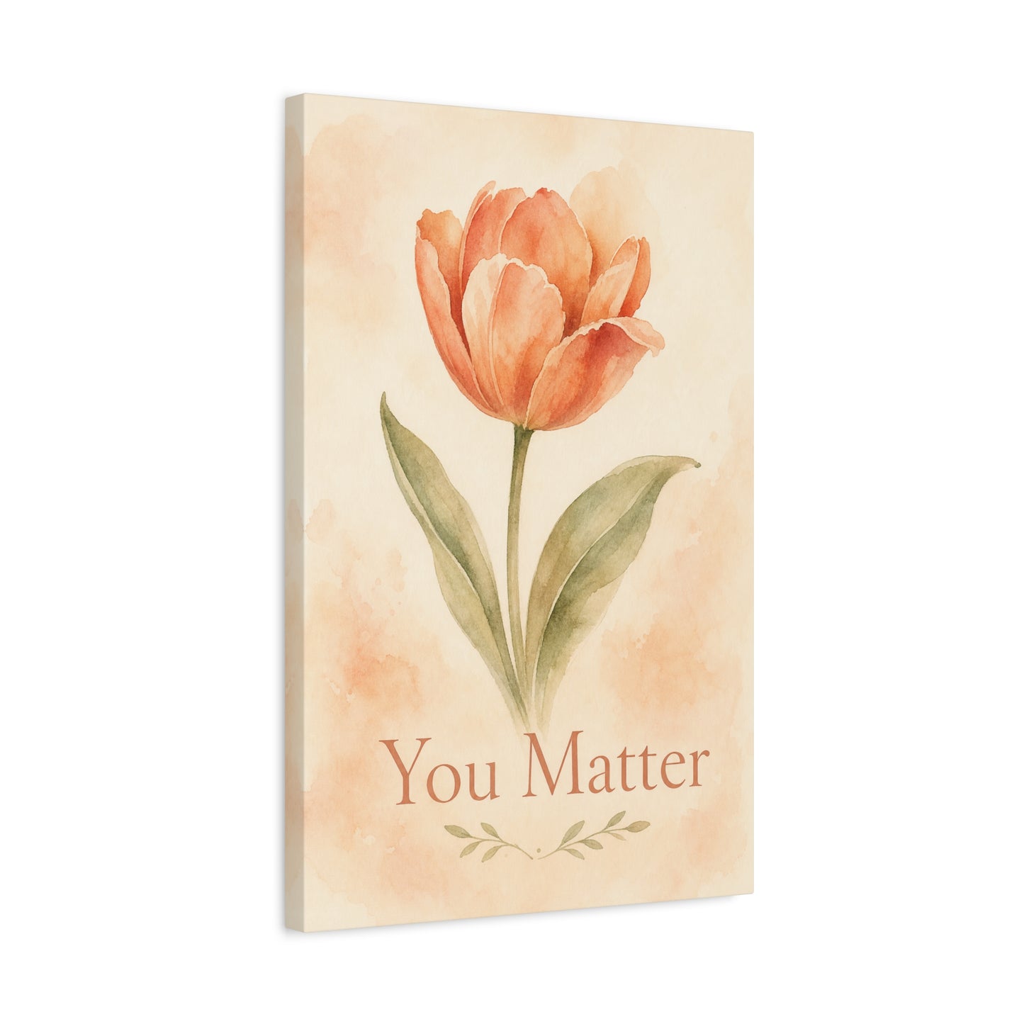 "You Matter" Tulip Canvas Wall Art - Watercolor Floral Inspirational Print - Soft Peach Botanical Home Decor - Bedroom Wall Hanging, Living Room Decoration - Bedroom Home Decoration - Ready to Hang