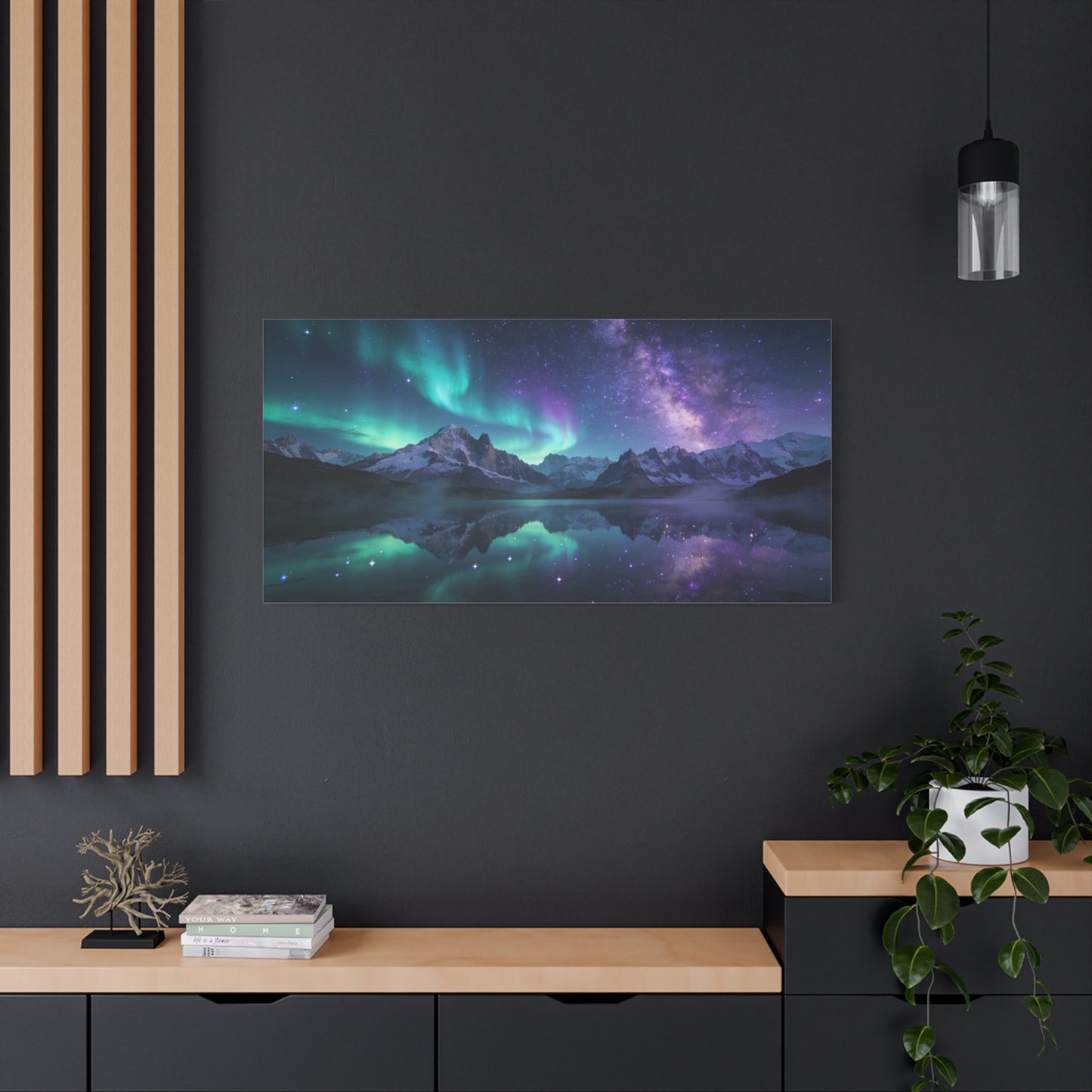 Aurora Borealis Mountain Lake Canvas Wall Art - Starry Night Sky Landscape Print, Milky Way Reflection, Contemporary Nature Decor - Living Room Wall Decor, Bedroom Home Decoration - Ready to Hang