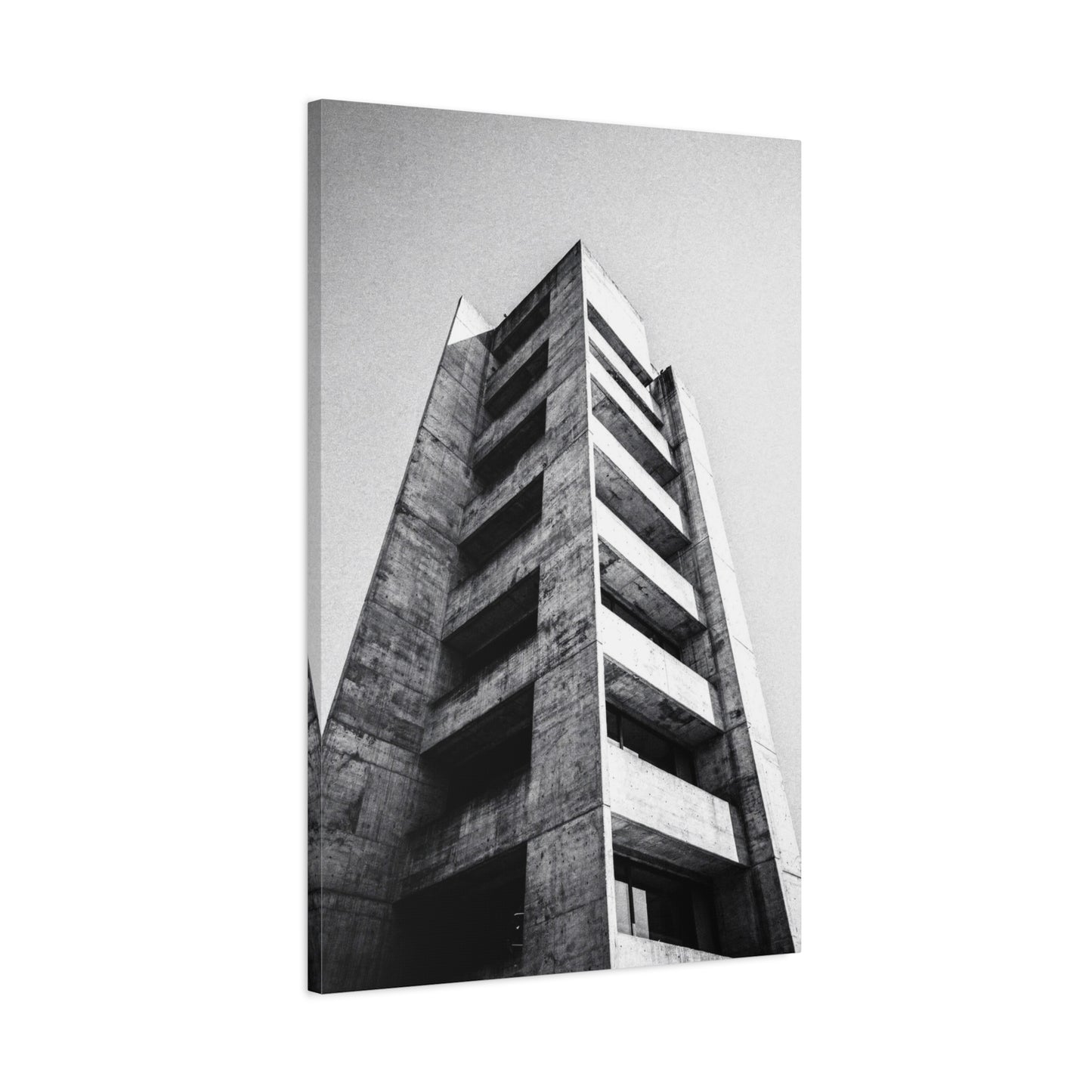 Black And White Brutalist Building Canvas Wall Art - Minimalist Architectural Art Print, Concrete Tower Wall Decor - Contemporary Modern Office Art, Living Room Decoration - Bedroom Home Decoration