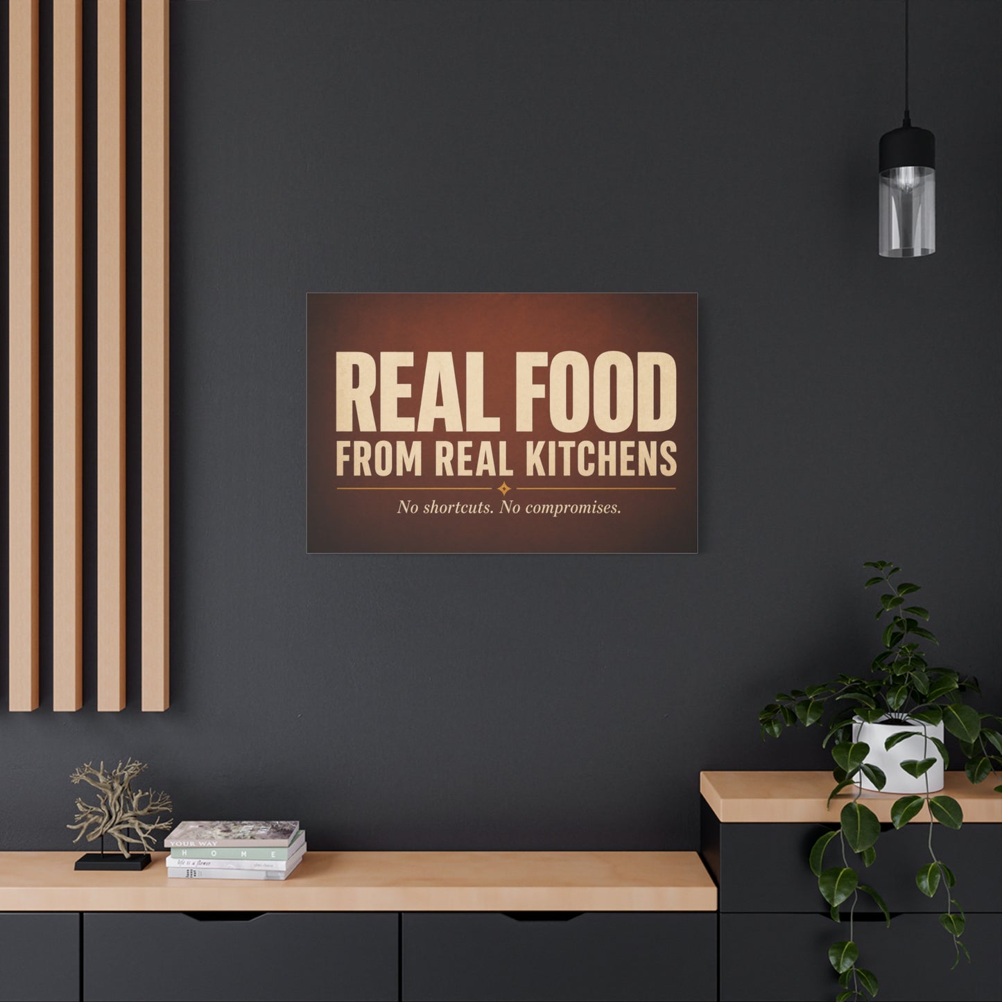 "Real Food From Real Kitchens" Typography Canvas Wall Art - Rustic Kitchen Quote Decor, Vintage Brown Minimalist Sign - Farmhouse Dining Room Decoration - Living Room Wall Decor - Ready to Hang