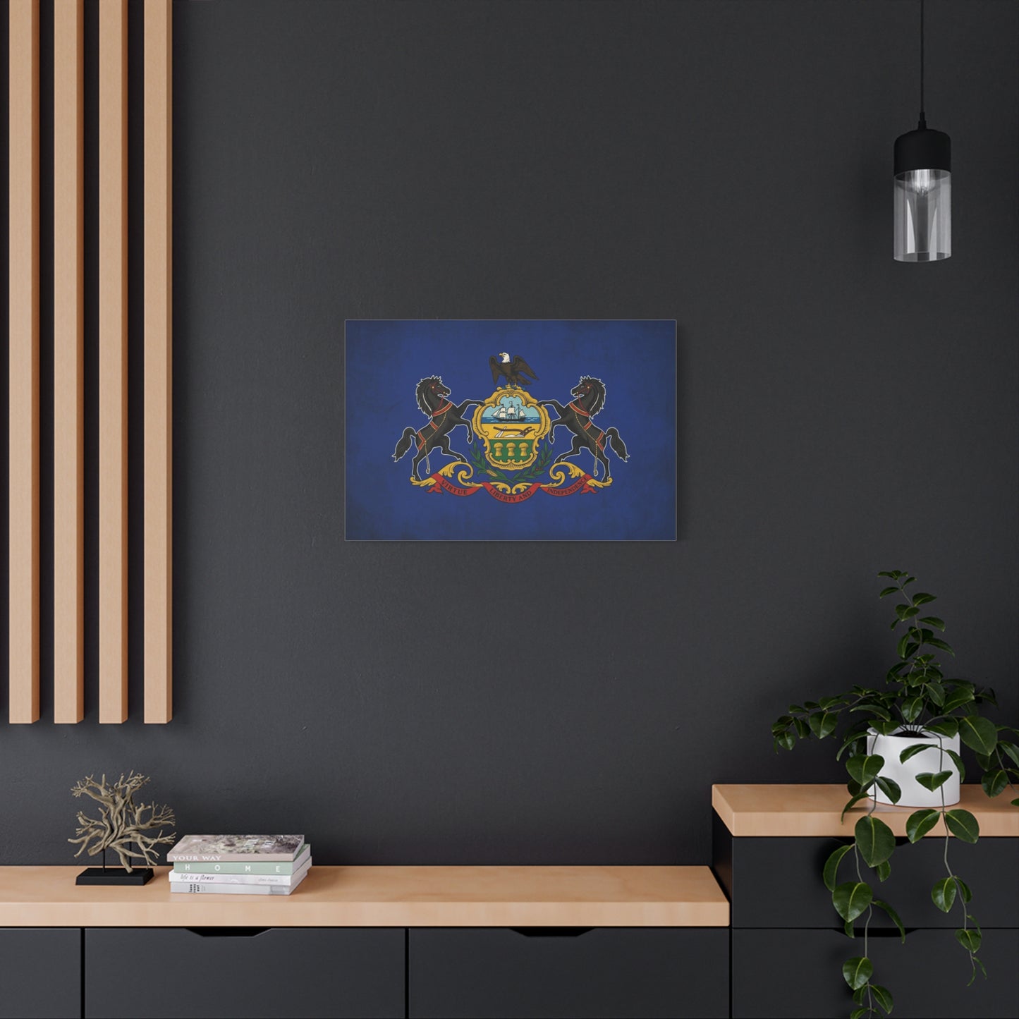 Pennsylvania State Flag Canvas Wall Art - Virtue Liberty And Independence Crest Print - Blue Keystone Commonwealth Decor - Vintage Heraldic Style - Living Room Home Decoration - Living Room Wall Decor