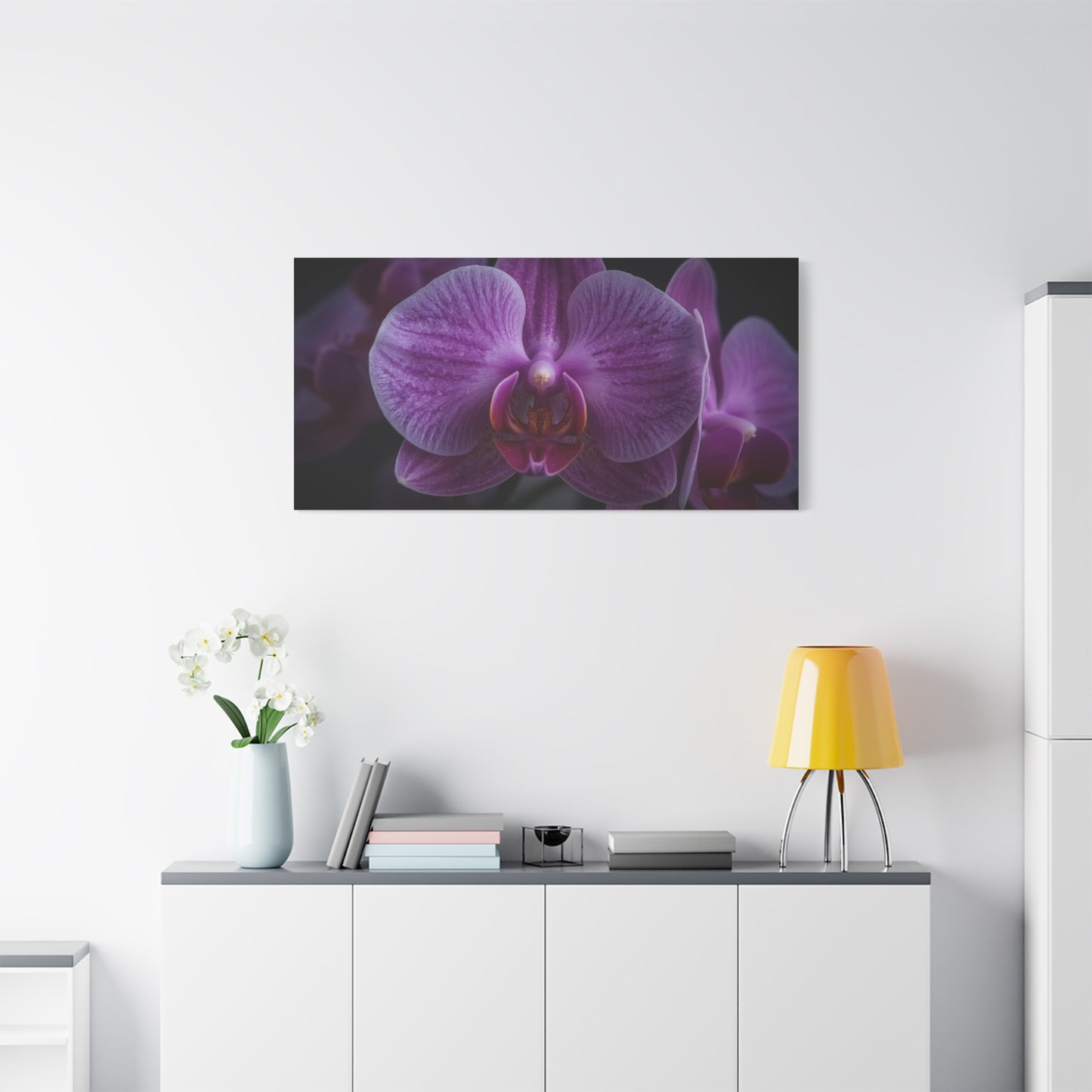 Purple Orchid Canvas Wall Art - Phalaenopsis Flower Macro Floral Print, Botanical Art Print, Cotton Canvas, Contemporary Style - Bedroom Wall Decor, Spa Wall Accent - Bedroom Home Decoration