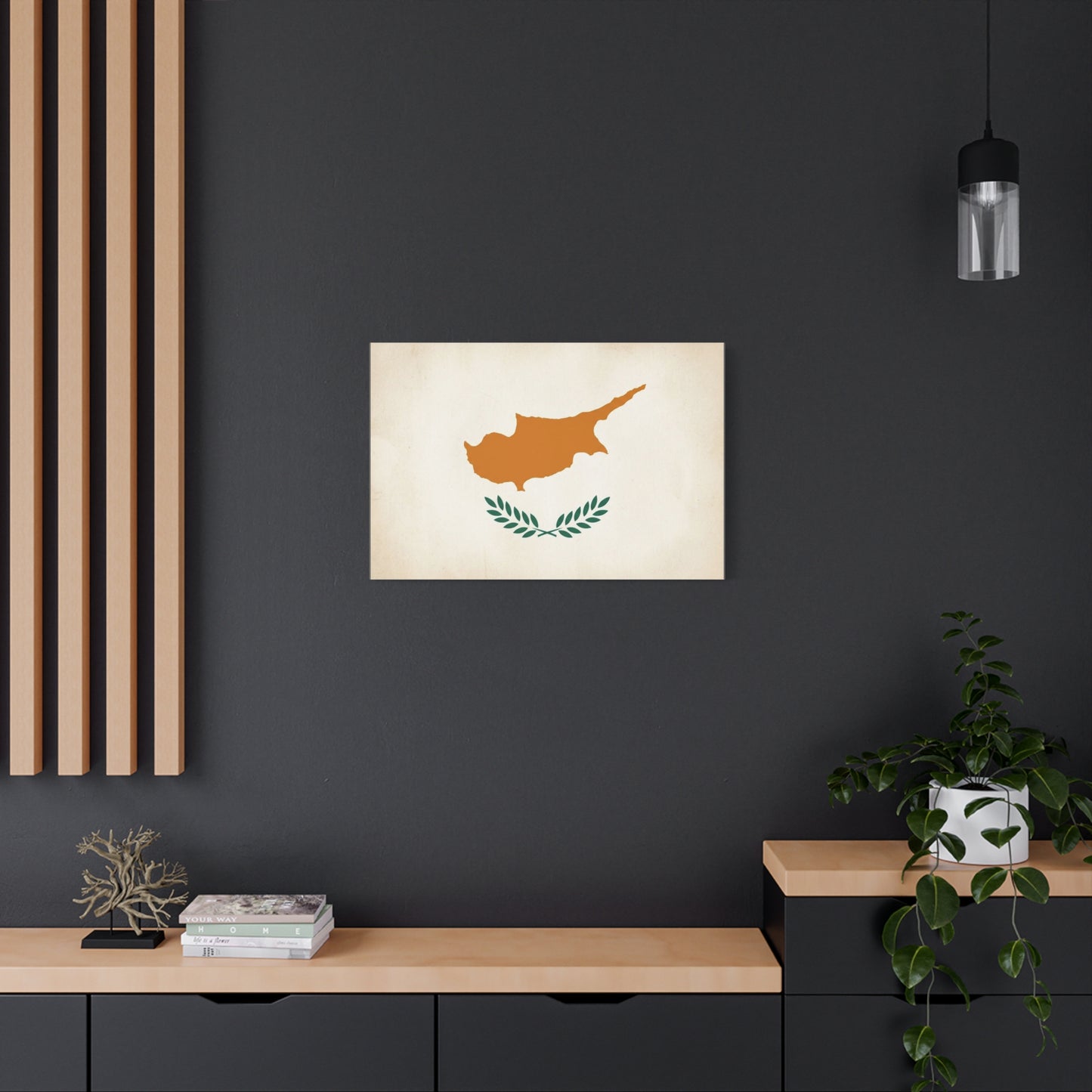 Cyprus Flag Canvas Wall Art - Vintage Country Pride Decor, Minimalist Patriotic Print - Neutral Beige Background, Modern Map Silhouette - Living Room Wall Decor, Office Accent - Modern Farmhouse Style