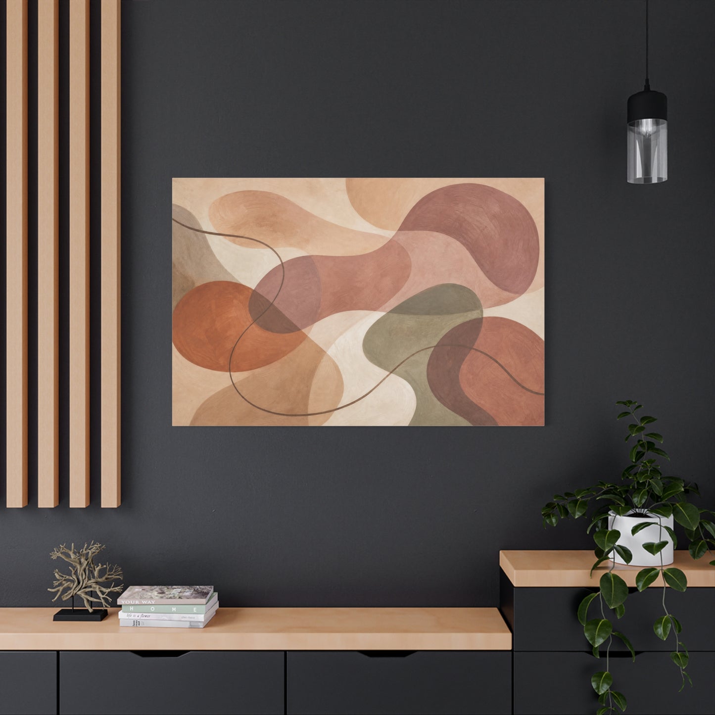 Abstract Geometric Canvas Wall Art - Earth Tone Modern Curved Shapes, Minimalist Neutral Composition - Contemporary Matte Canvas Print - Living Room Wall Decor, Bedroom Home Decoration - Ready to Hang
