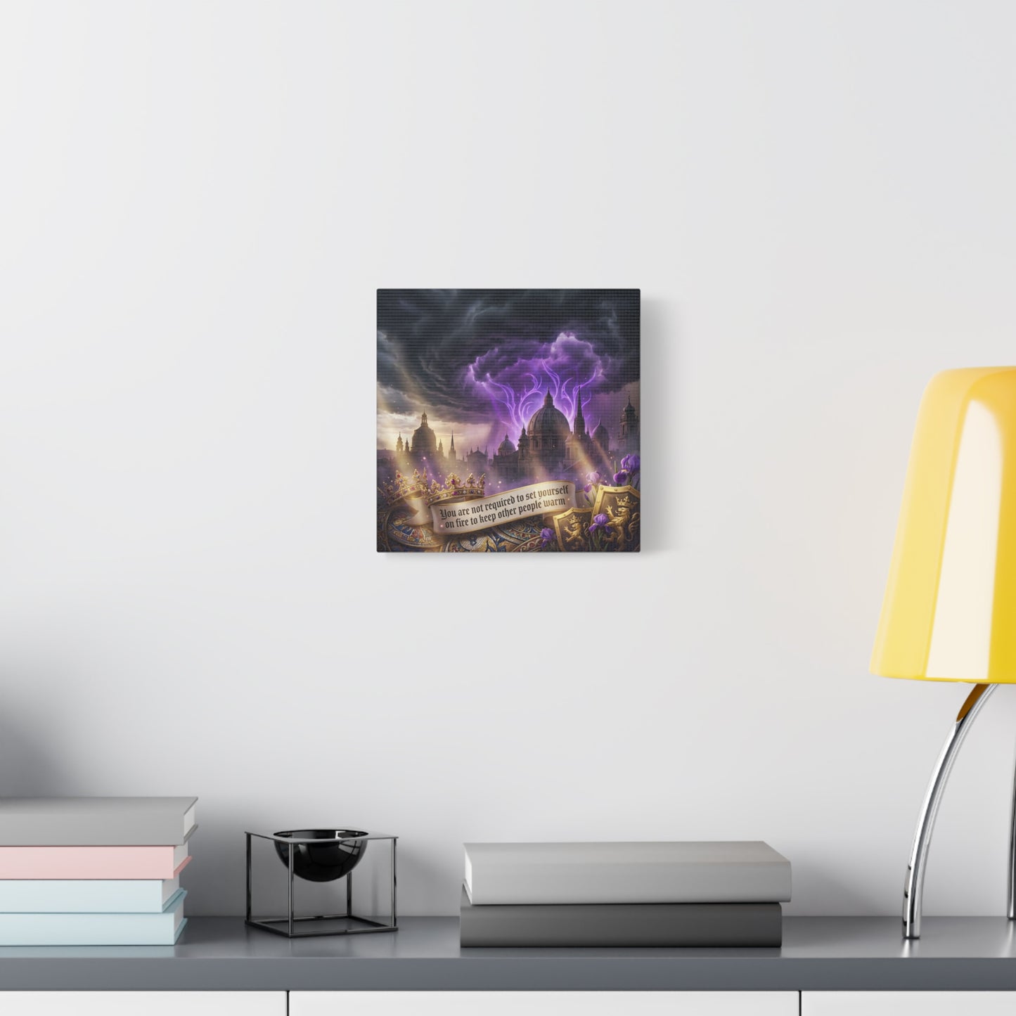 "You Are Not Required To Set Yourself On Fire" Canvas Wall Art - Gothic Castle Quote Decor, Purple Storm Sky, Crown And Iris Fantasy Print - Bedroom Home Decoration, Living Room Accent - Ready to Hang