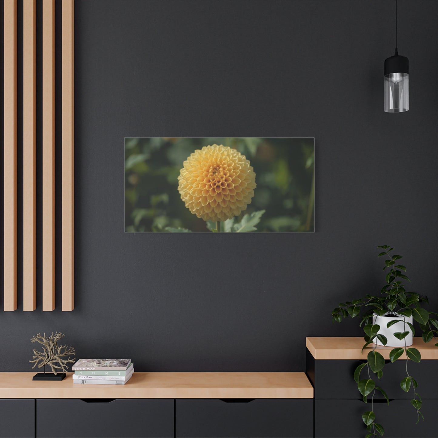 Yellow Dahlia Canvas Wall Art - Botanical Flower Close Up, Soft Focus Garden Art Print - Matte Canvas Print, Contemporary Style - Bedroom Wall Decor, Living Room Accent - Bedroom Home Decoration