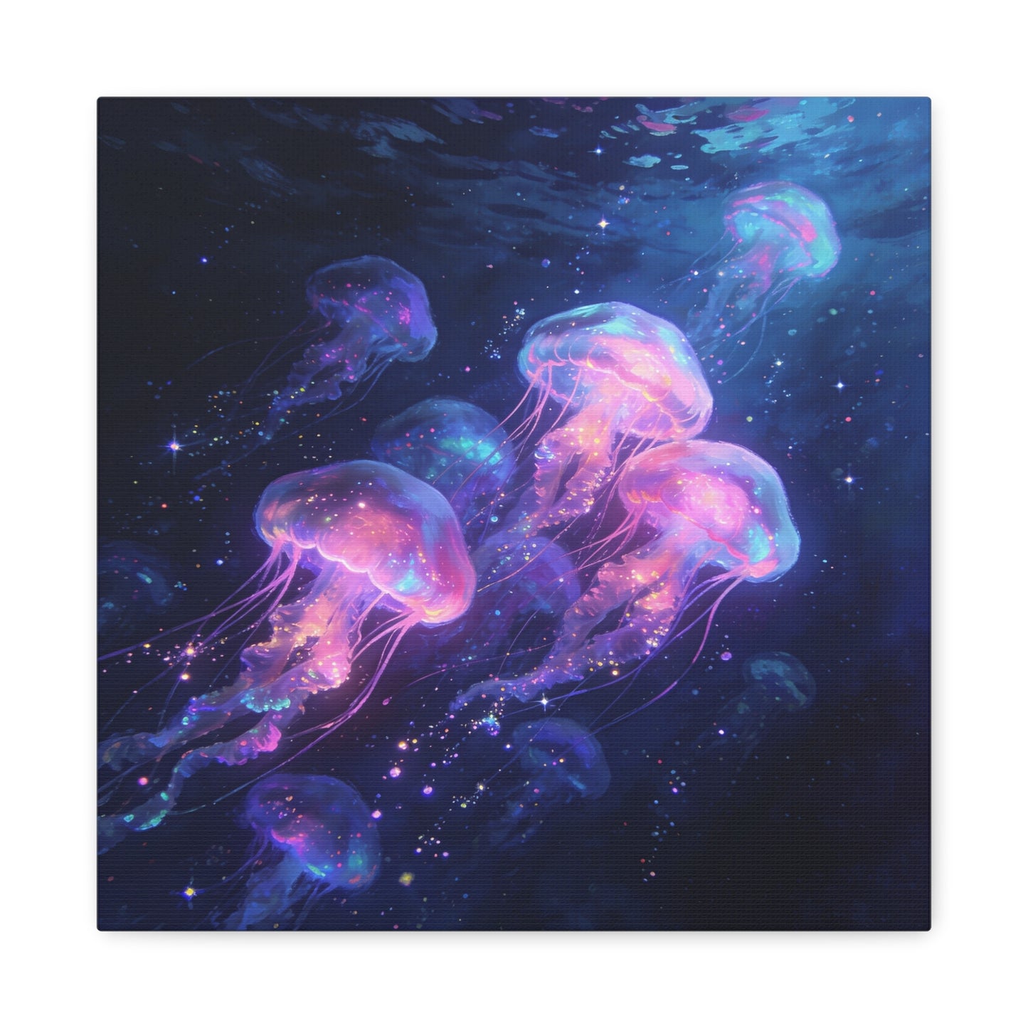 Glowing Jellyfish Canvas Wall Art - Ocean Fantasy Sea Life Decor, Luminous Pink Blue Artwork - Matte Canvas Print, Contemporary Style - Bedroom Wall Decor, Meditation Space Accent - Ready to Hang