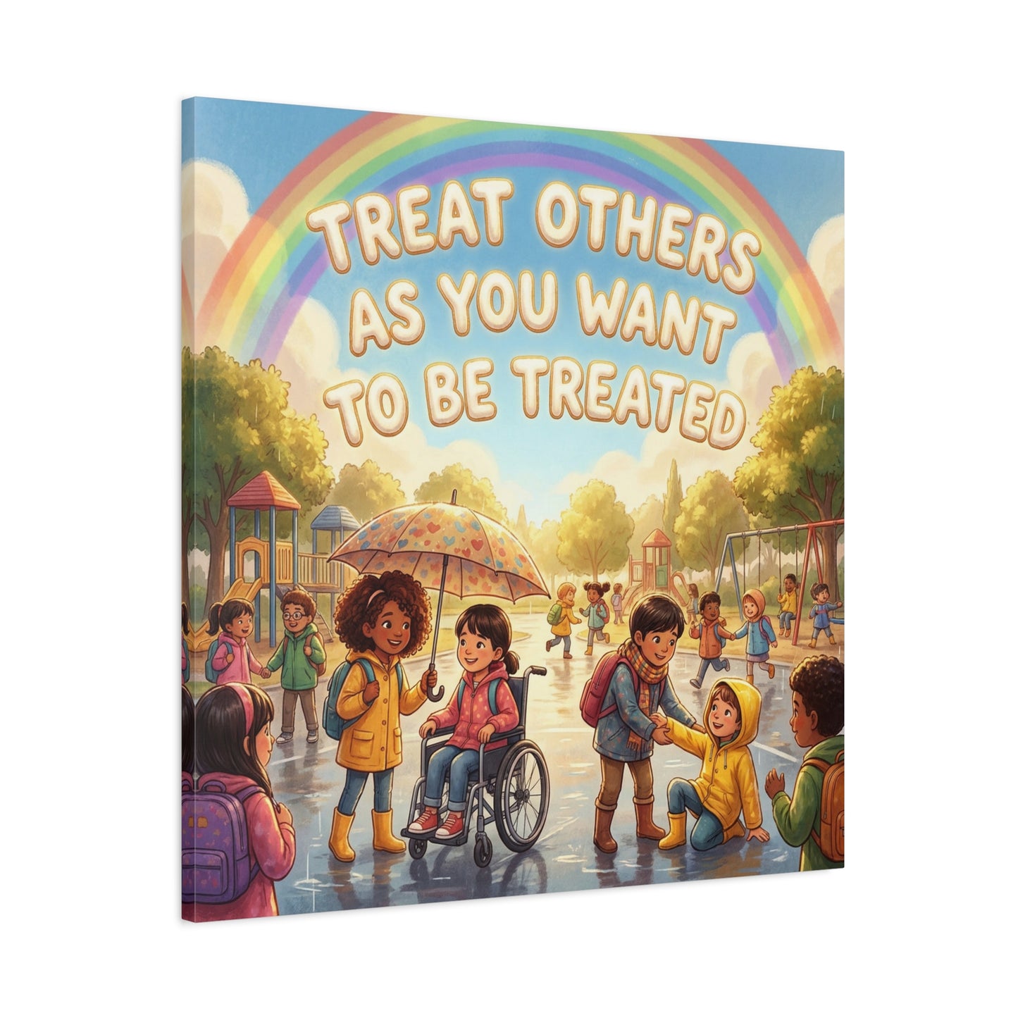 Kindness Quote Canvas Wall Art - Rainbow Playground Children Illustration Print - Inclusive Classroom Decor, Kids Room Wall Hanging, School Counselor Office Poster, Bohemian Nursery Accent